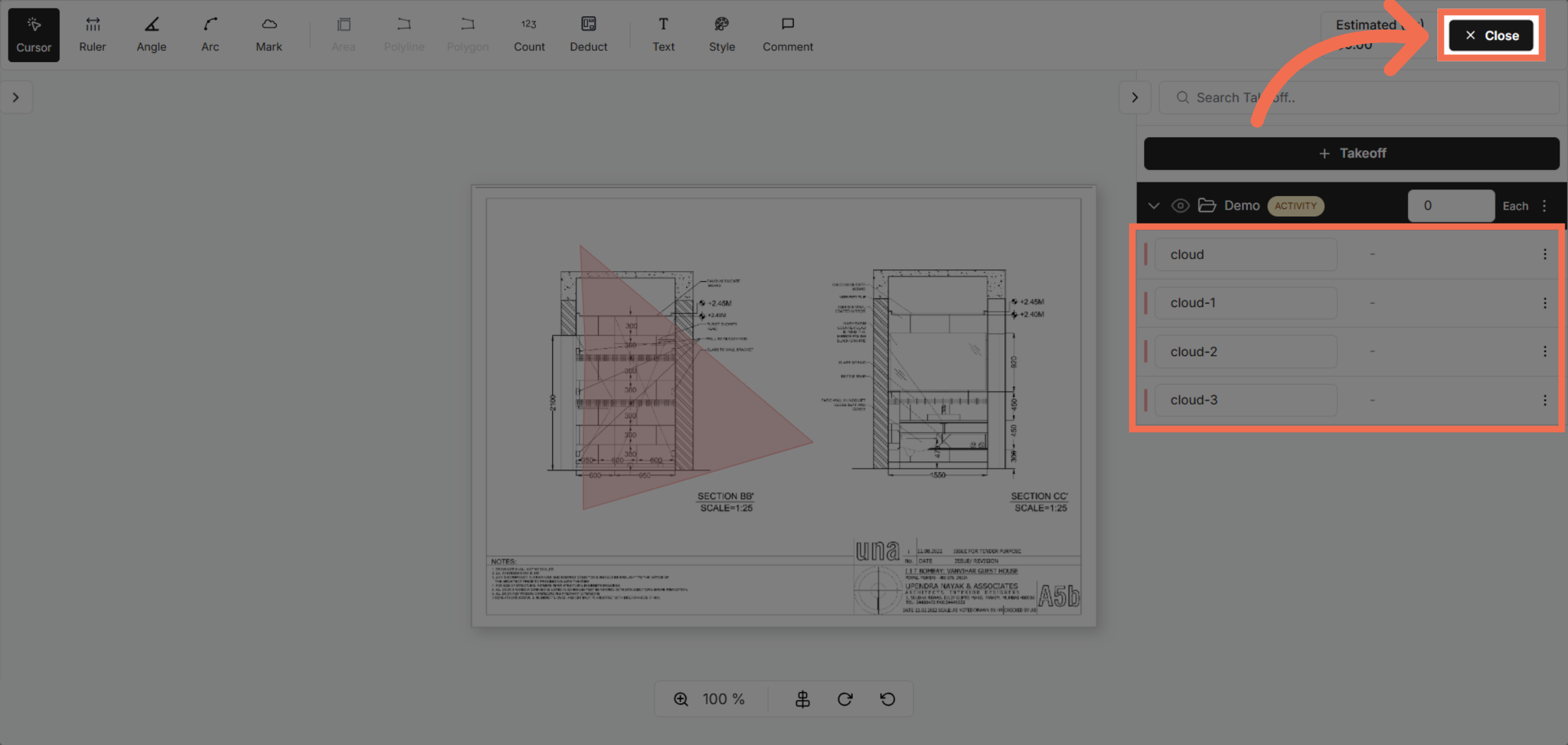 Notice your measured area to the right when you are happy save and close
