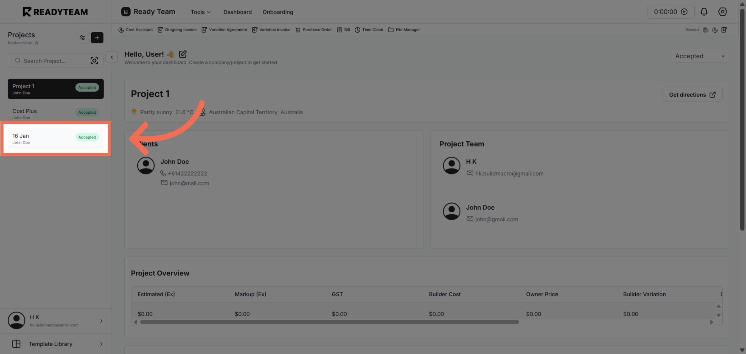 Select Specific Project