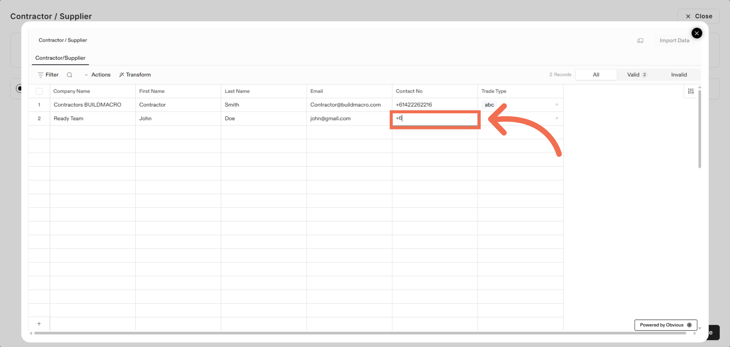 Enter Contact Number