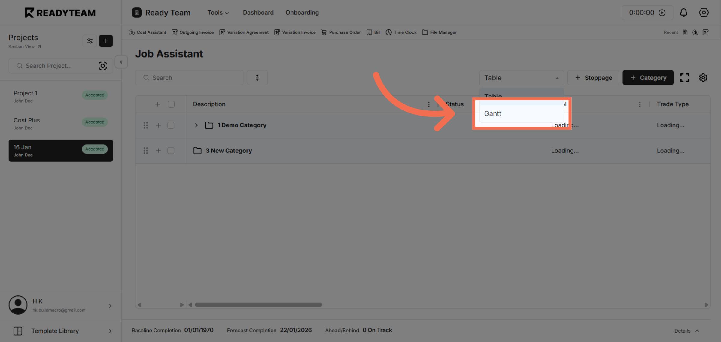 Display Gantt Chart View