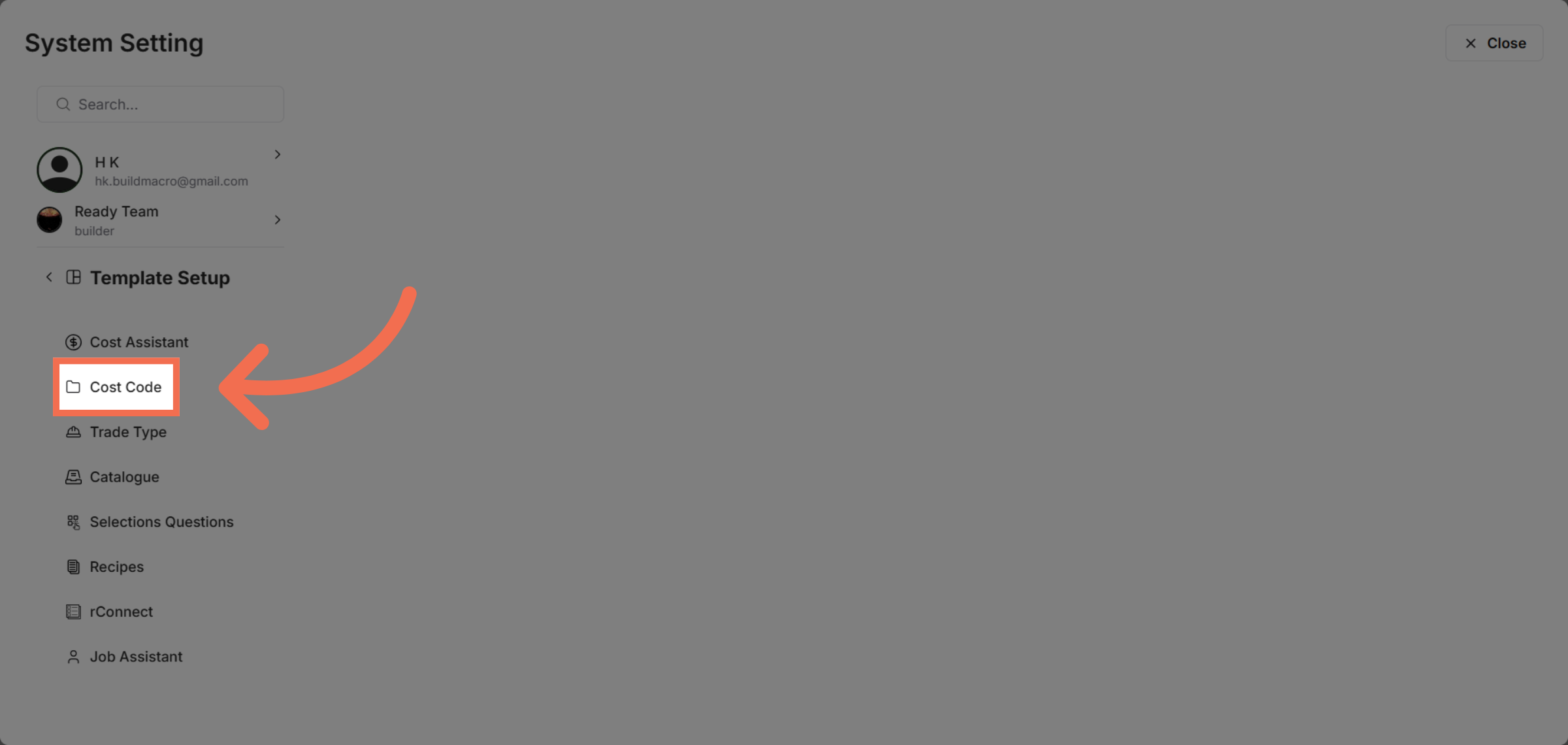 Choose Cost Code Section