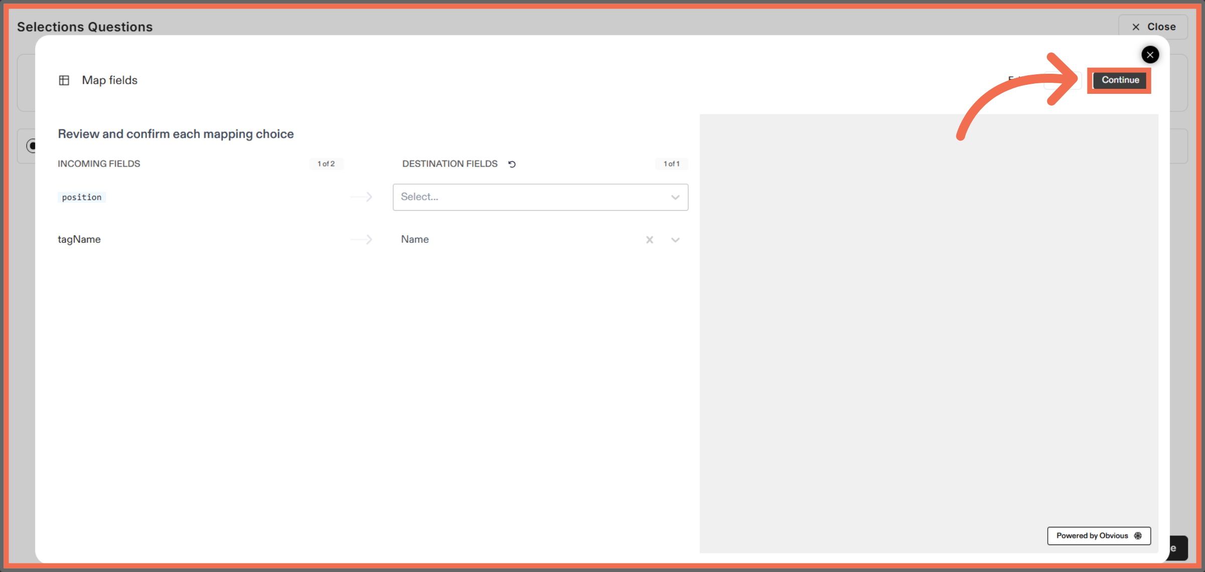 Map Data Fields and Continue