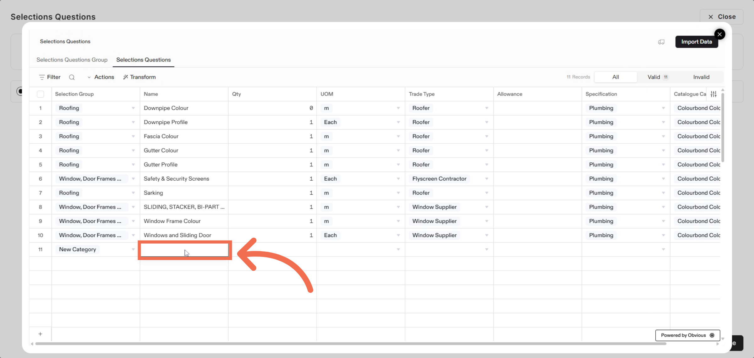 Enter New Line Item Name