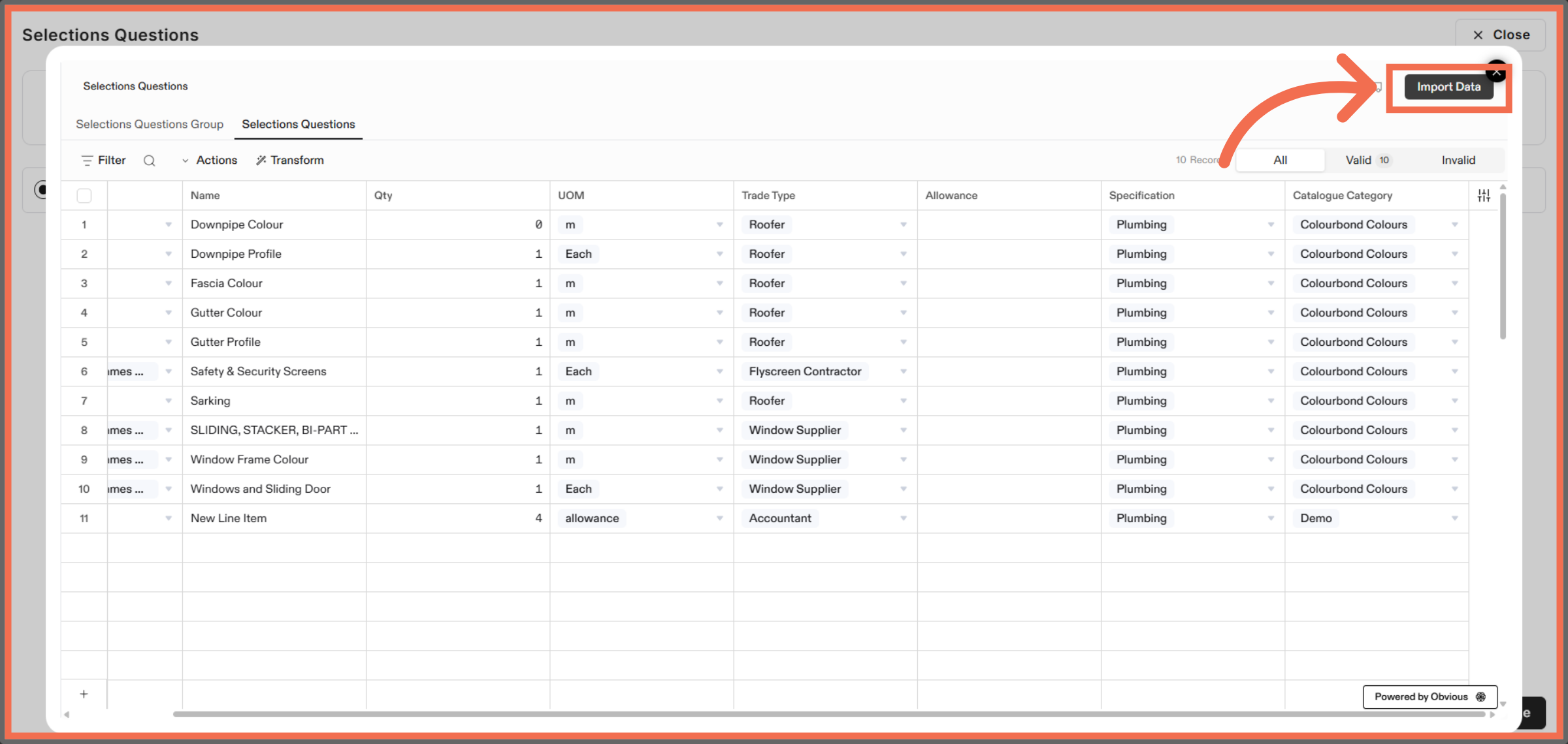 Import Selection Questions