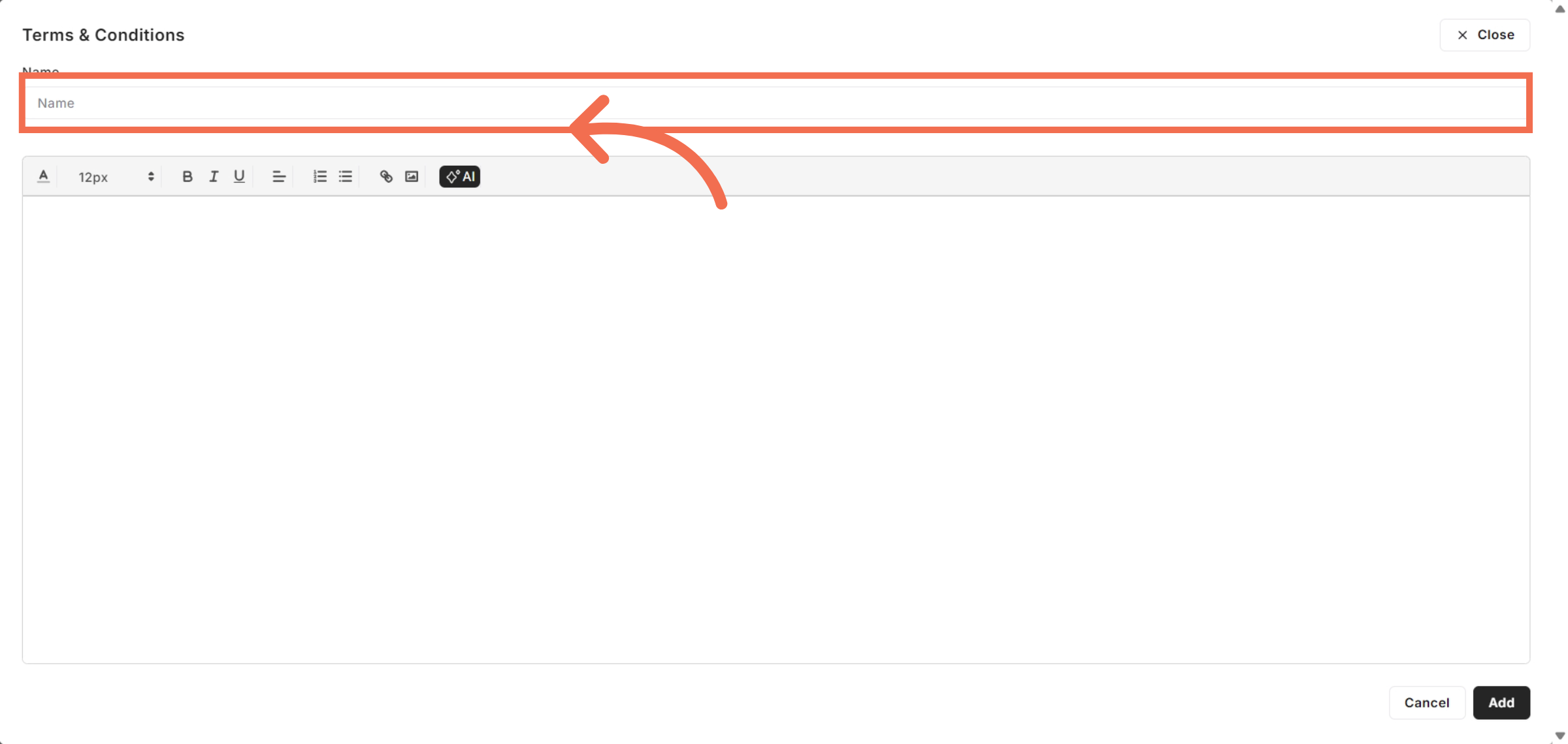 Enter Terms Document Name