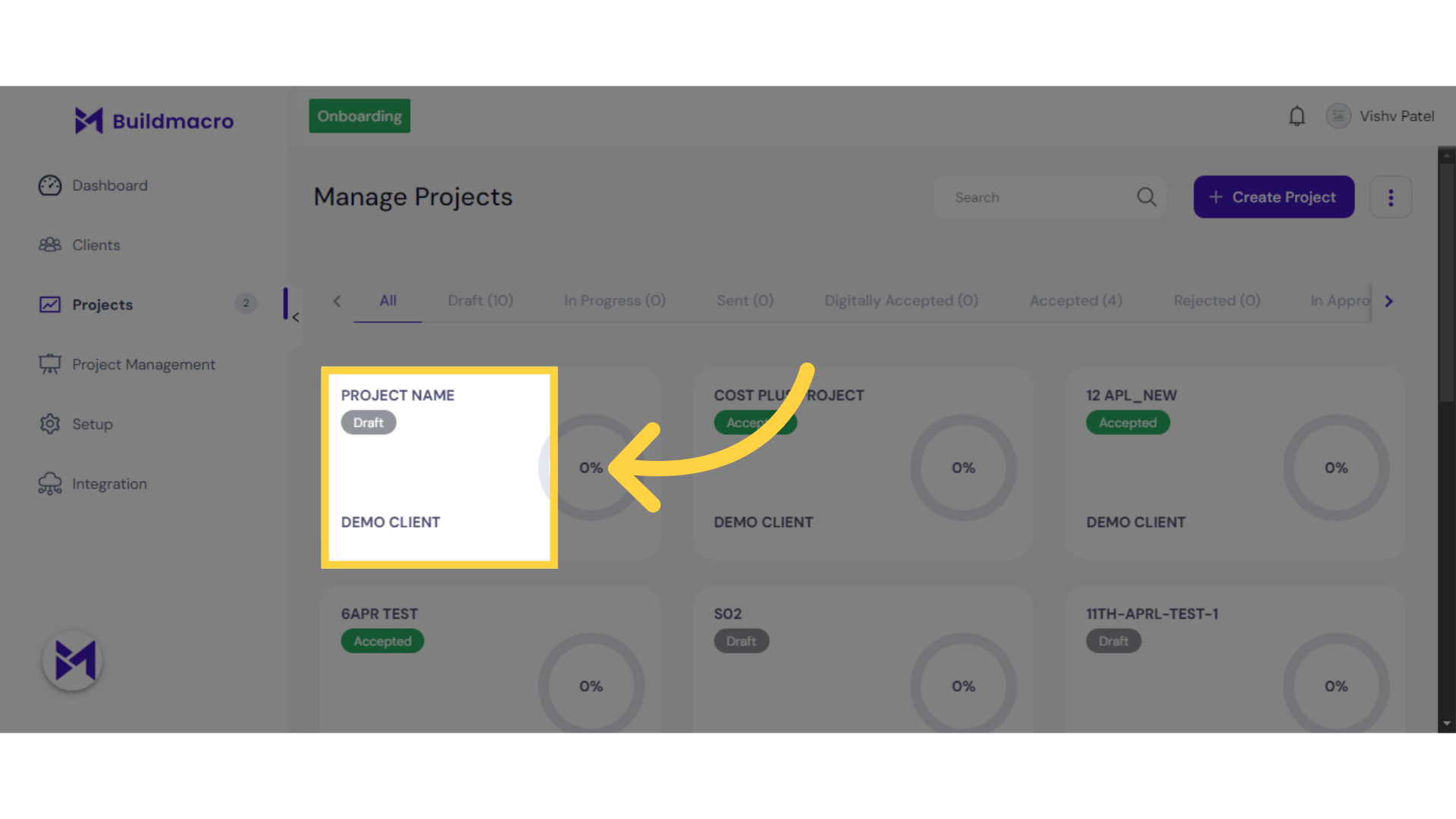 Click 'Project Name Draft  Demo Client'