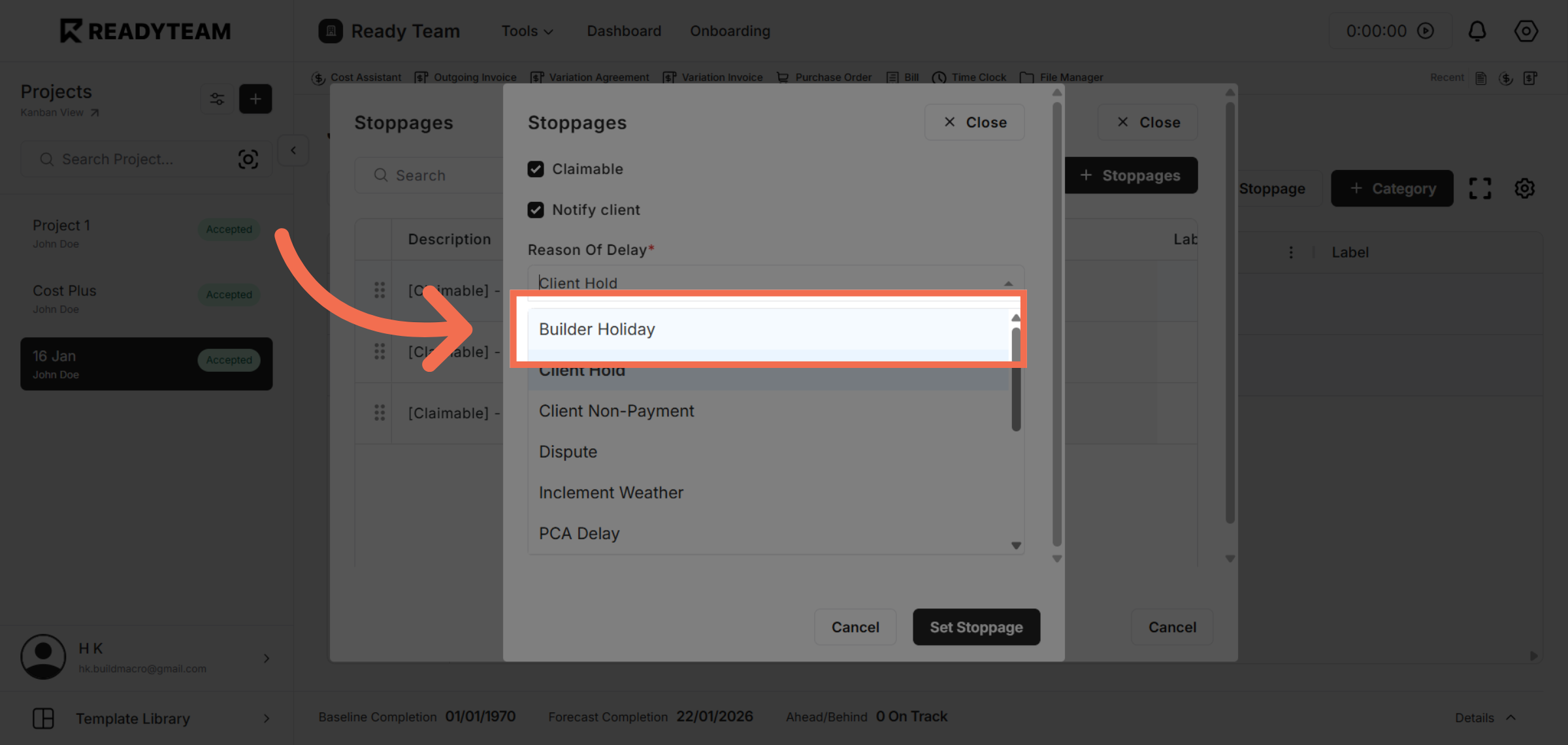 Select Reason Of Delay