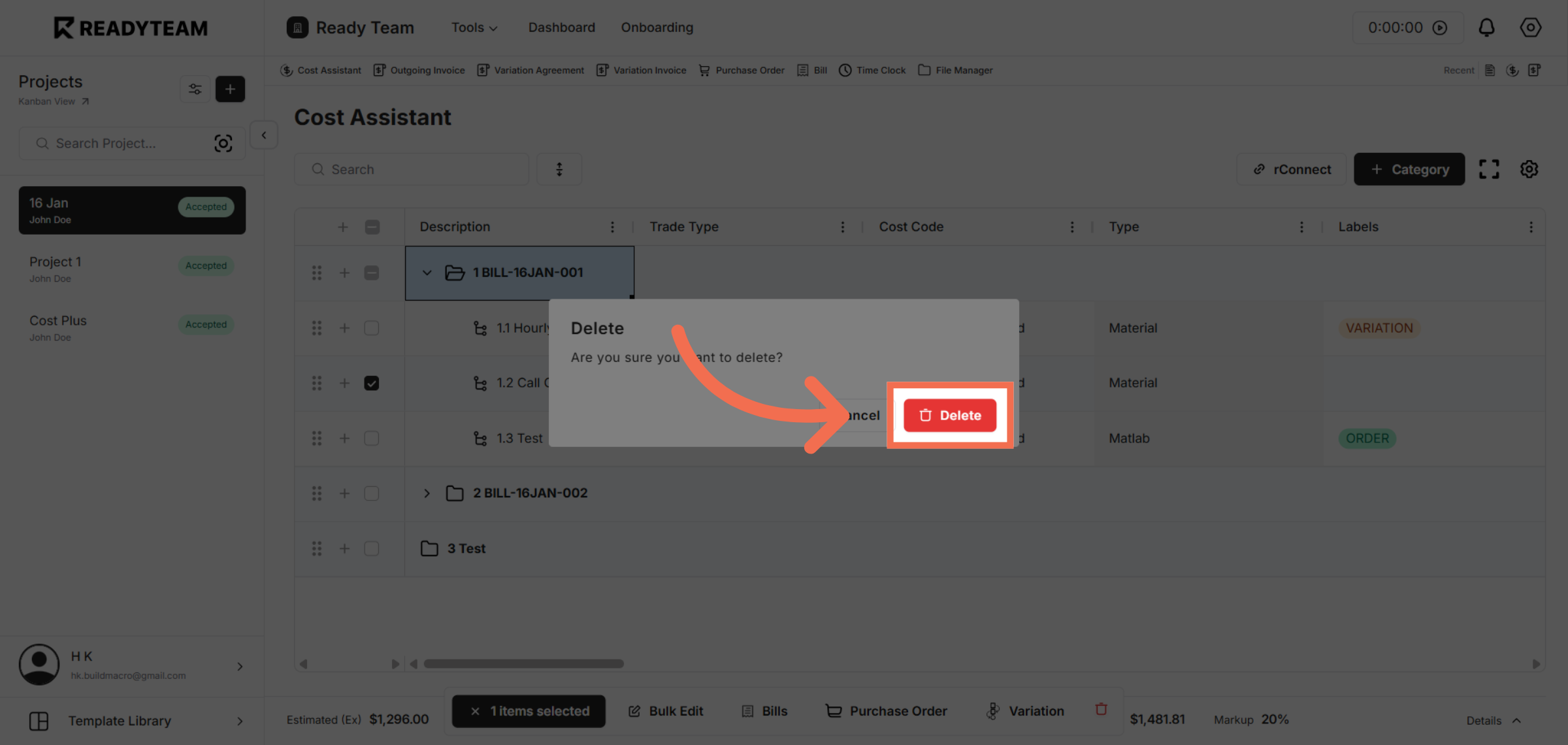 Delete Selected Line Item