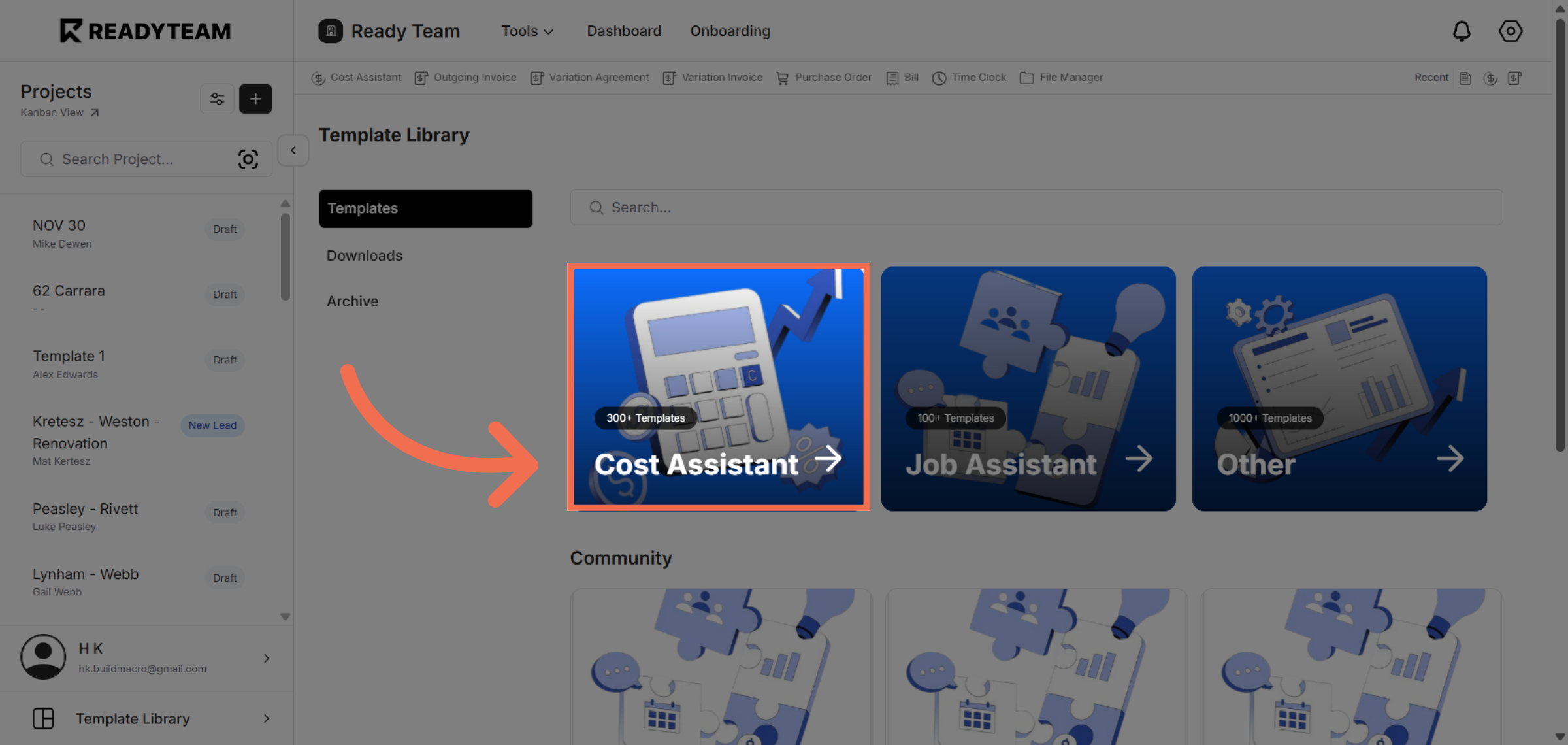 Select Cost Assistant Category