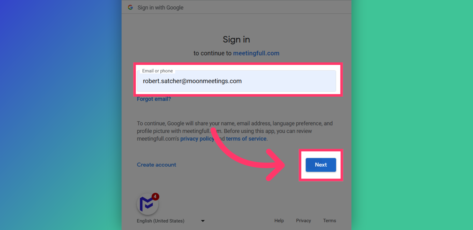Enter your email and tap 'Next'