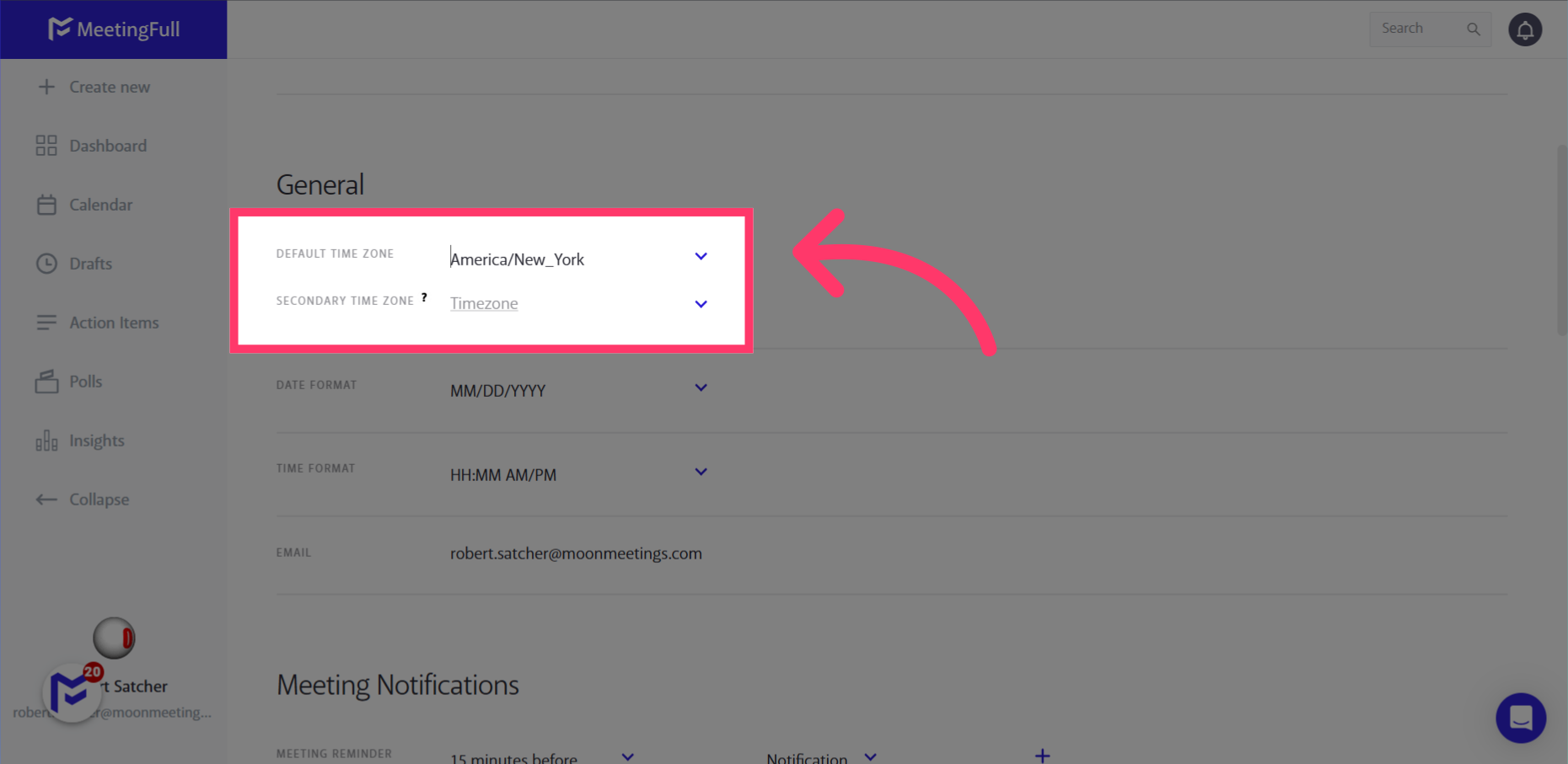 Your primary time zone is synched from your Outlook calendar.
You can also add a secondary time zone view for your calendar.