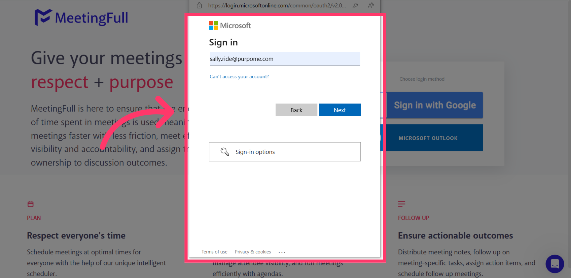 Login using your company Outlook credentials