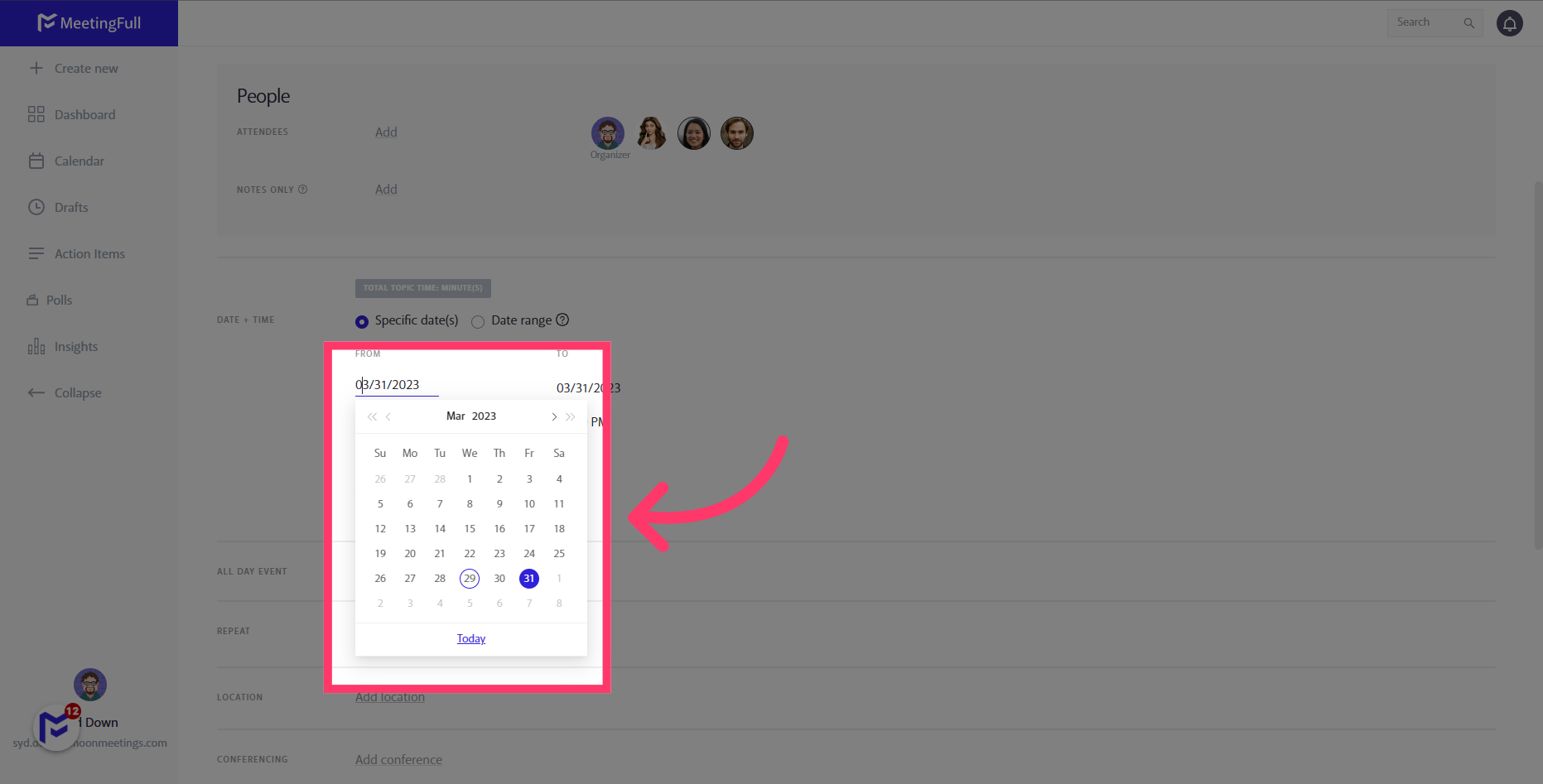 Select a new meeting date and time