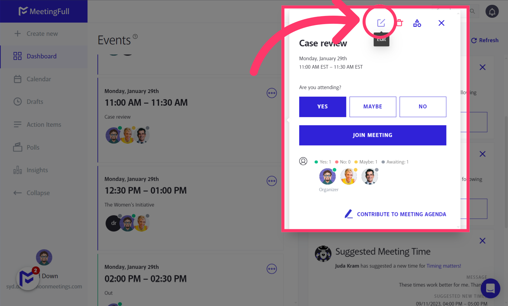 Tap on the Edit Meeting Button