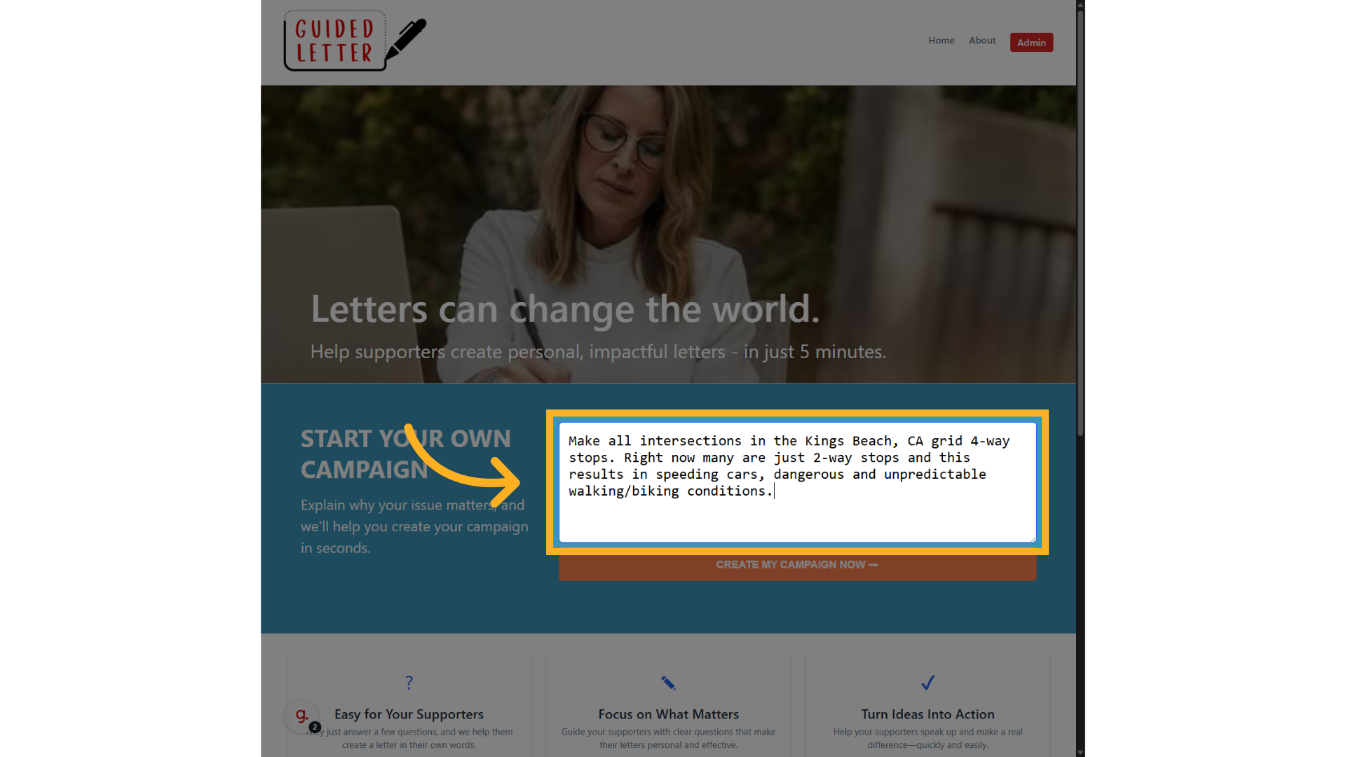 Describe the letter campaign you are creating