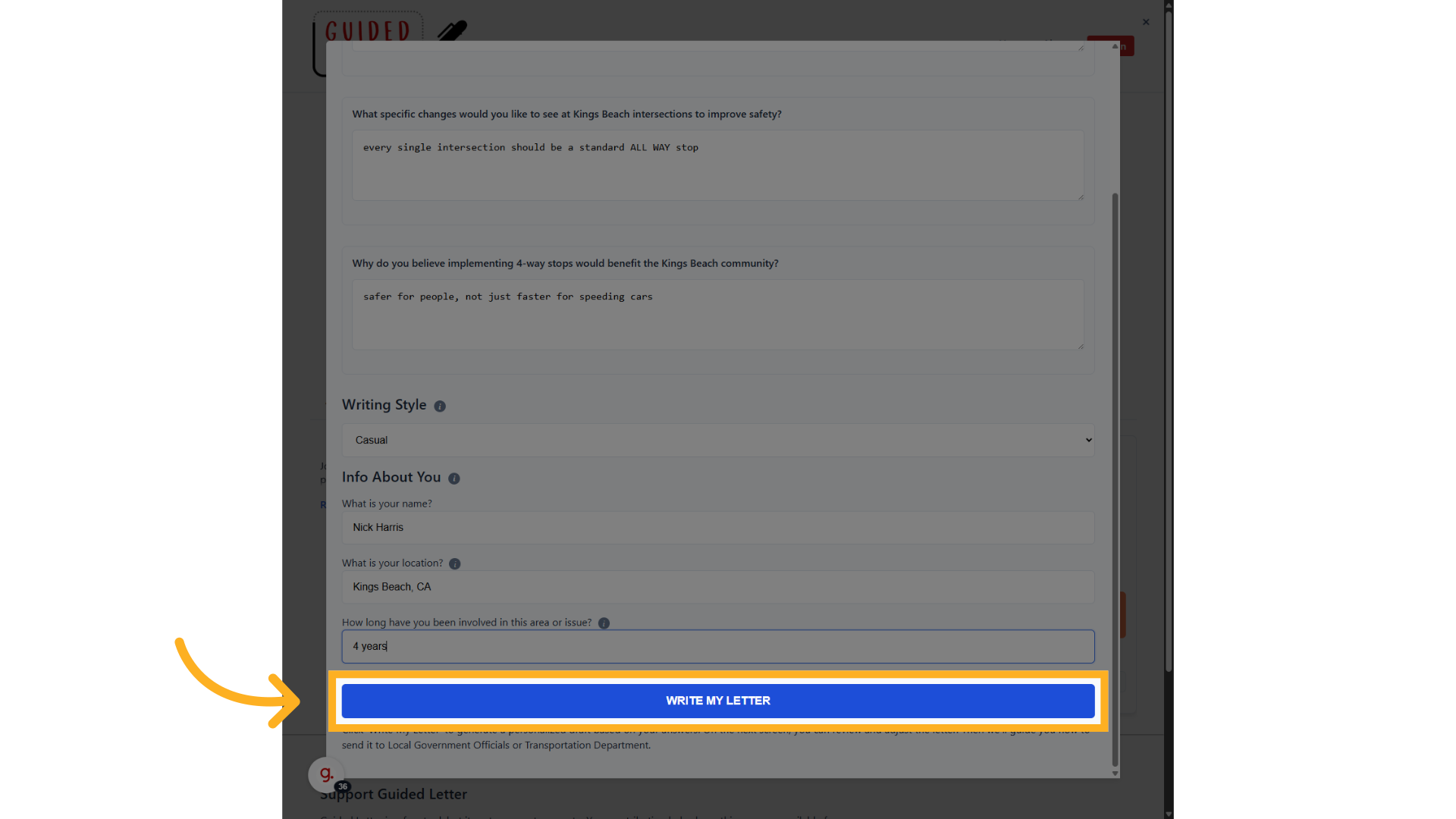Click 'Write My Letter'