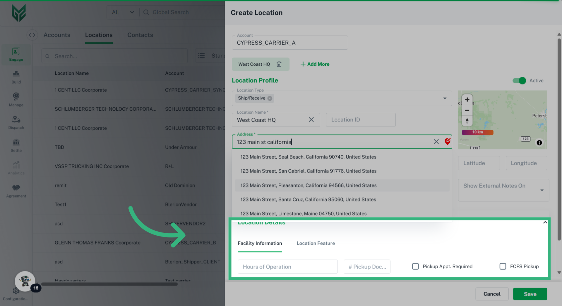 Enter 'Location Details'
