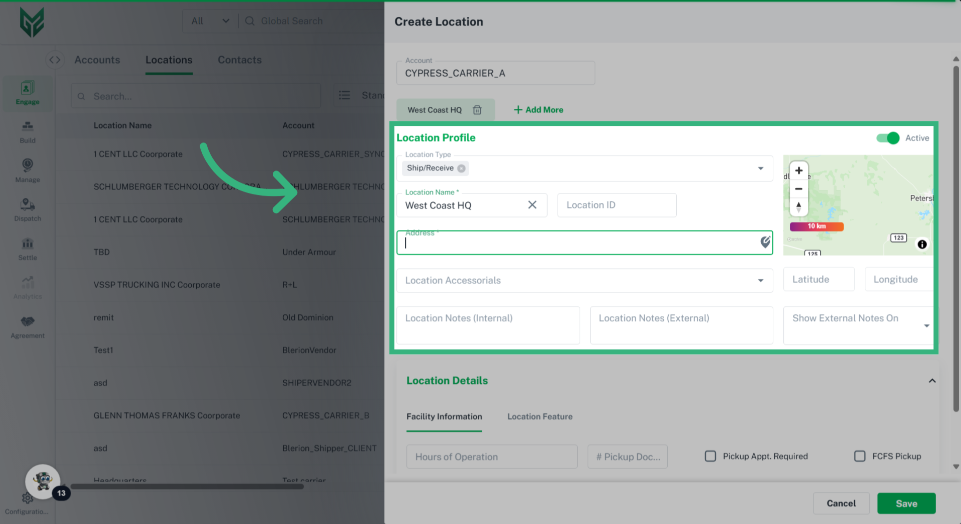 Enter 'Location Profile'