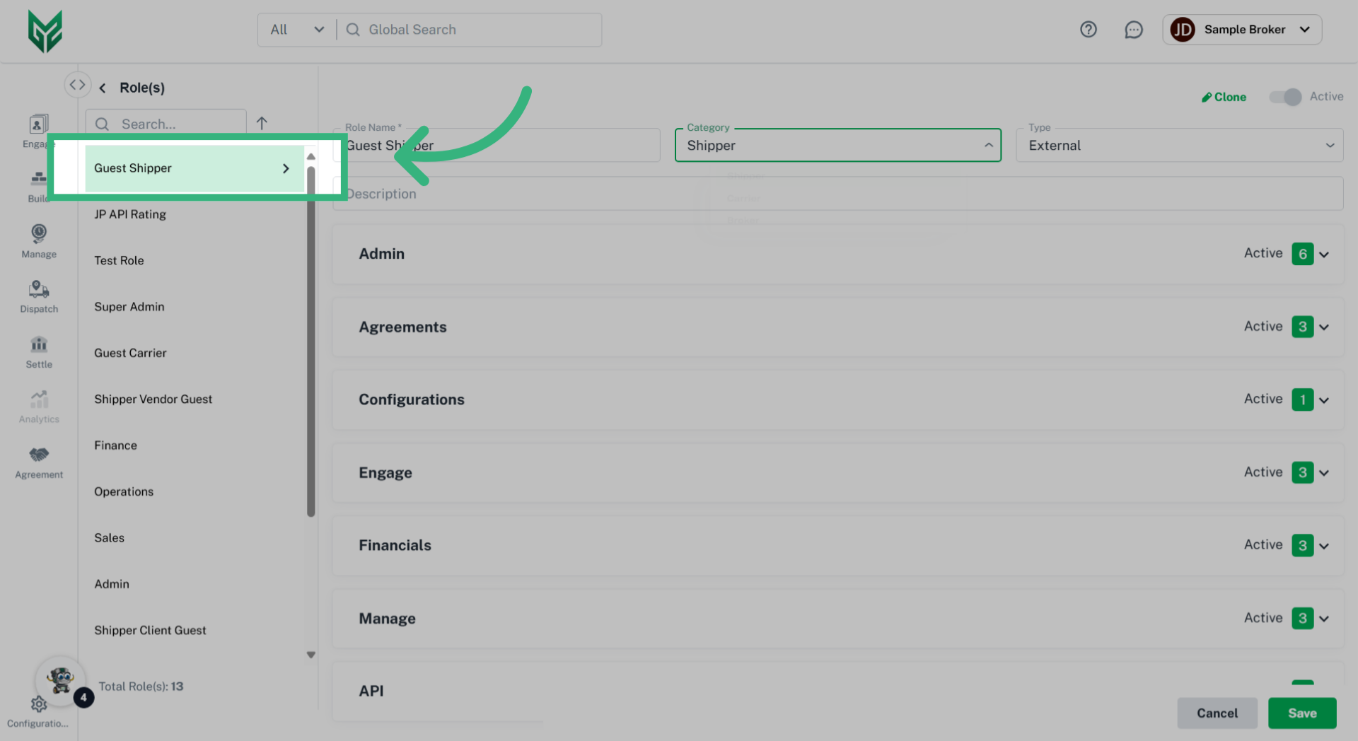 Click desired 'Role'