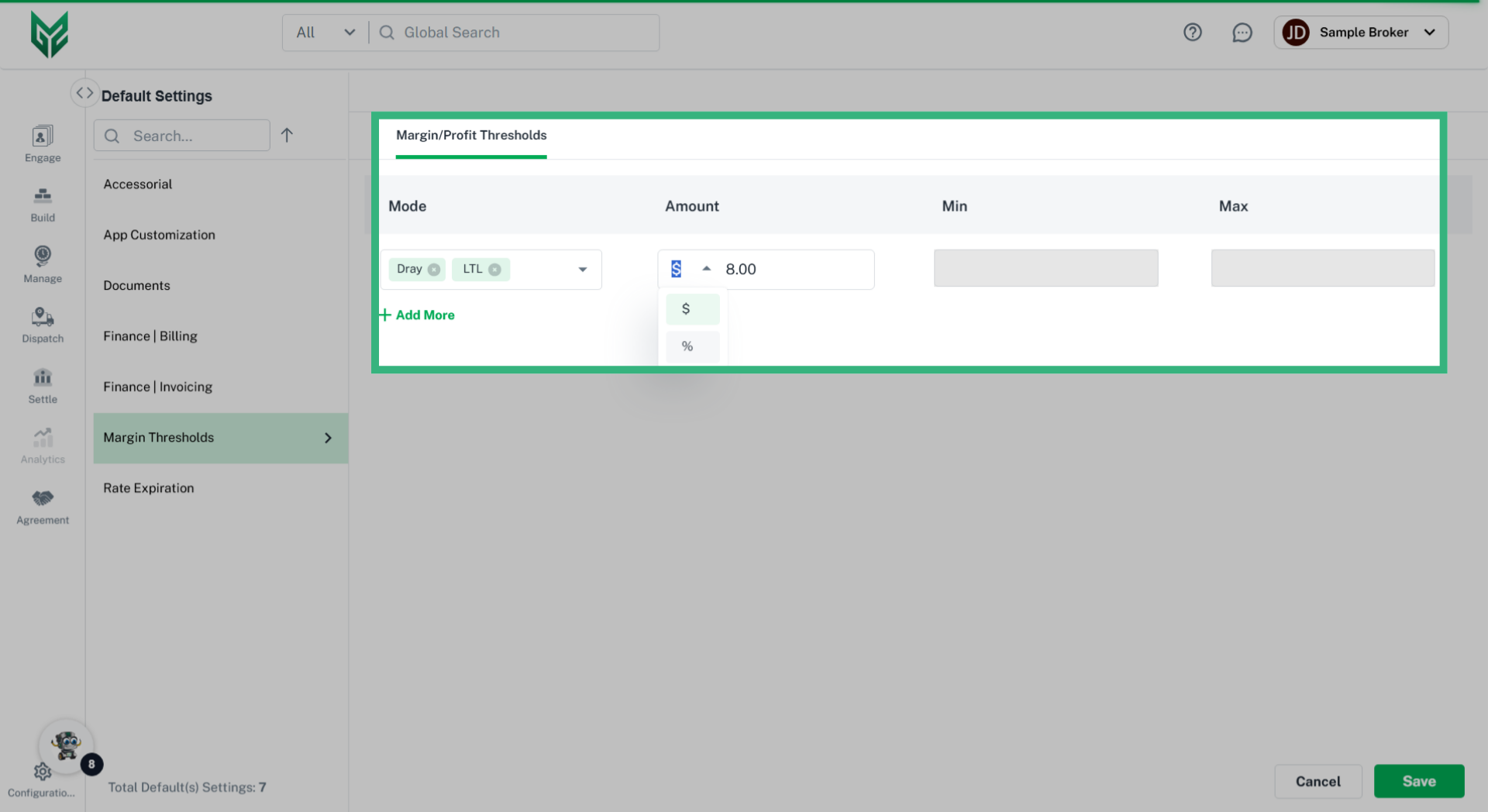 Enter 'Threshold' details