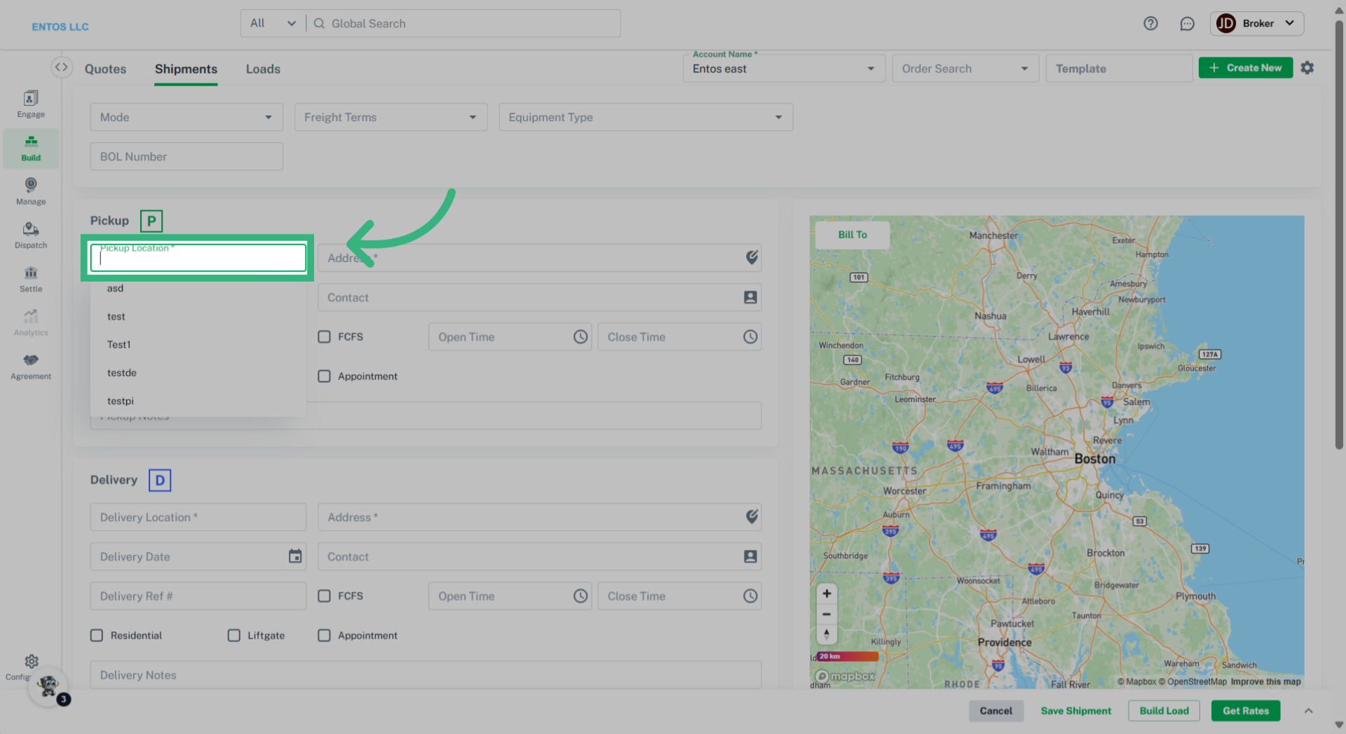 Enter 'Pickup Location'
