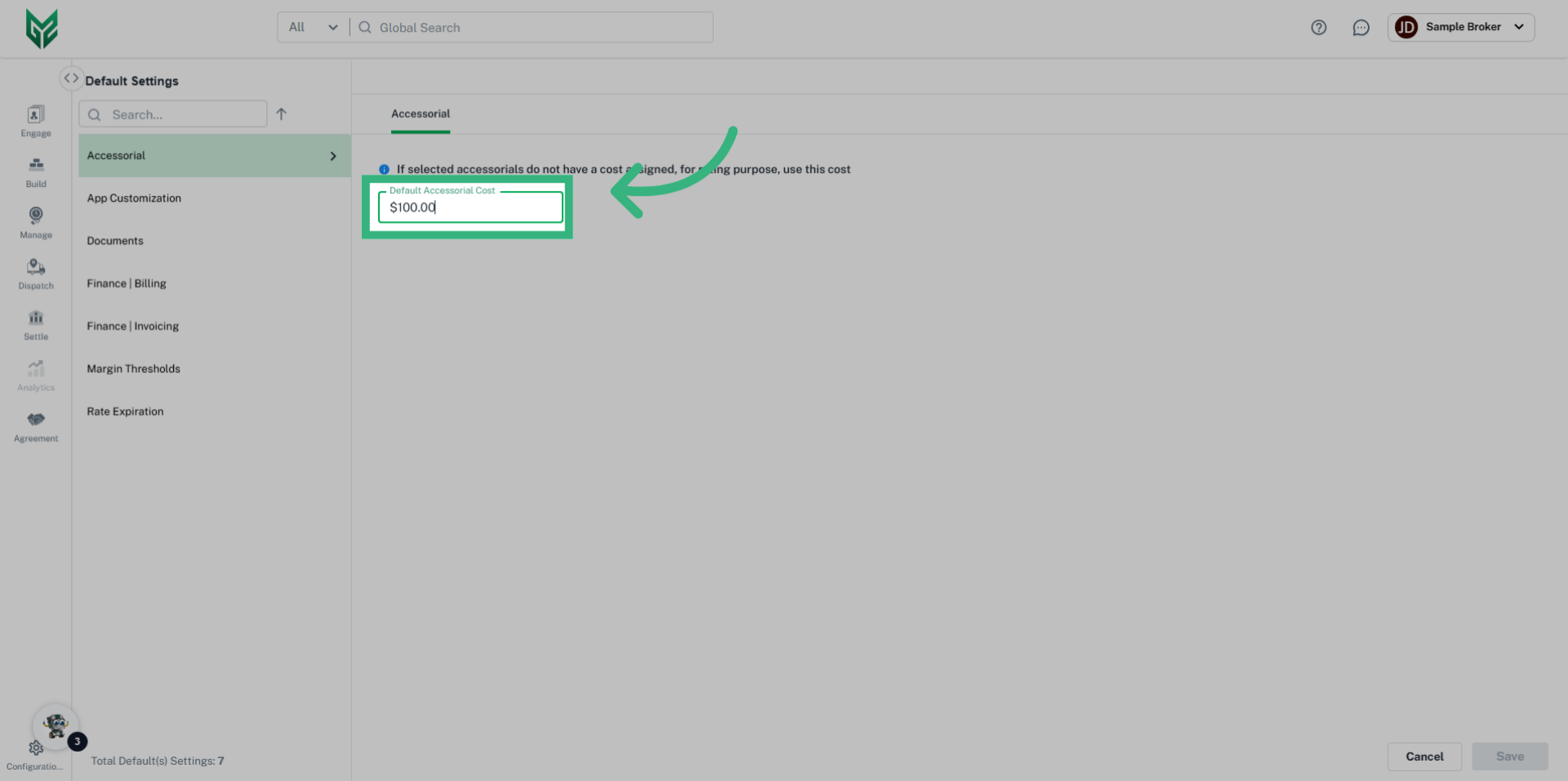 Enter Default charge