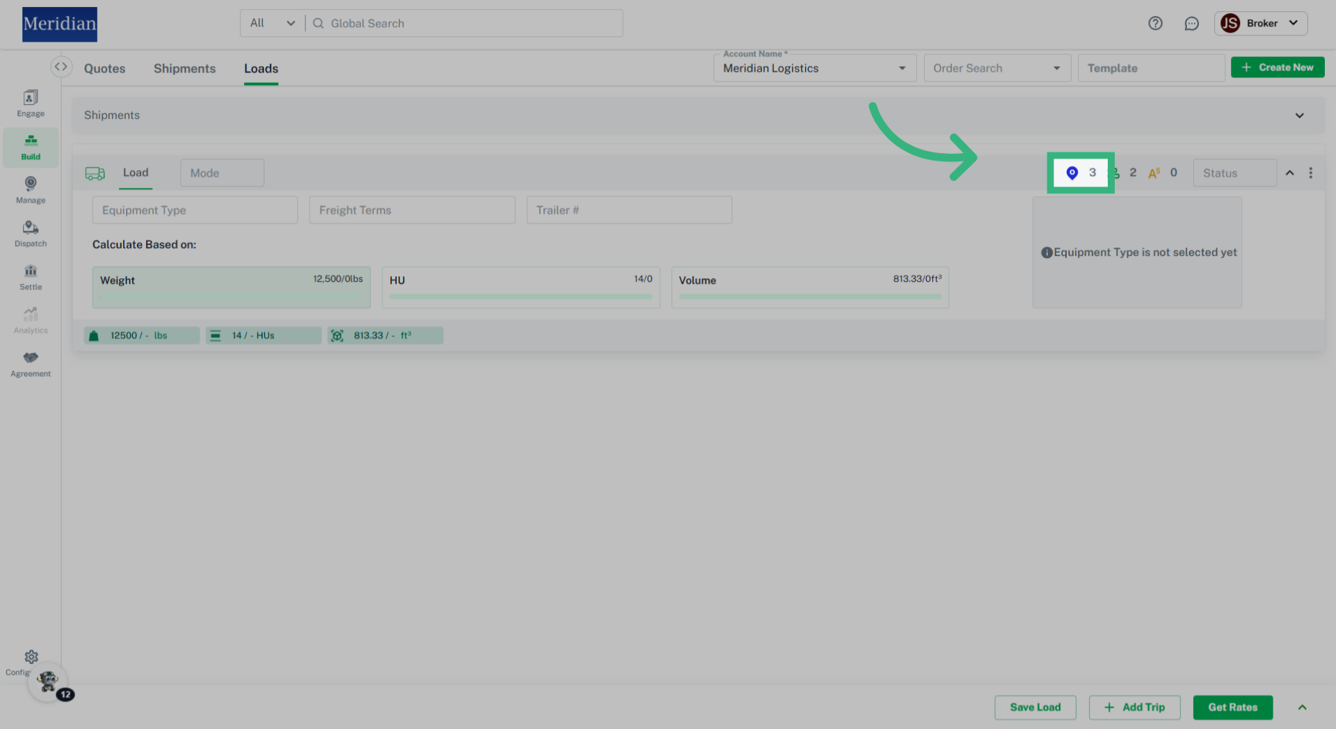 Click the 'Stops' icon