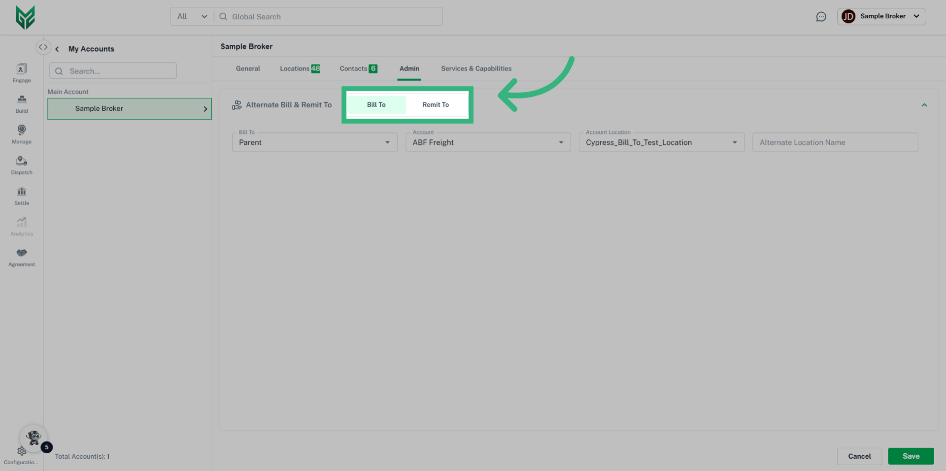 Click 'Bill To' or 'Remit To'