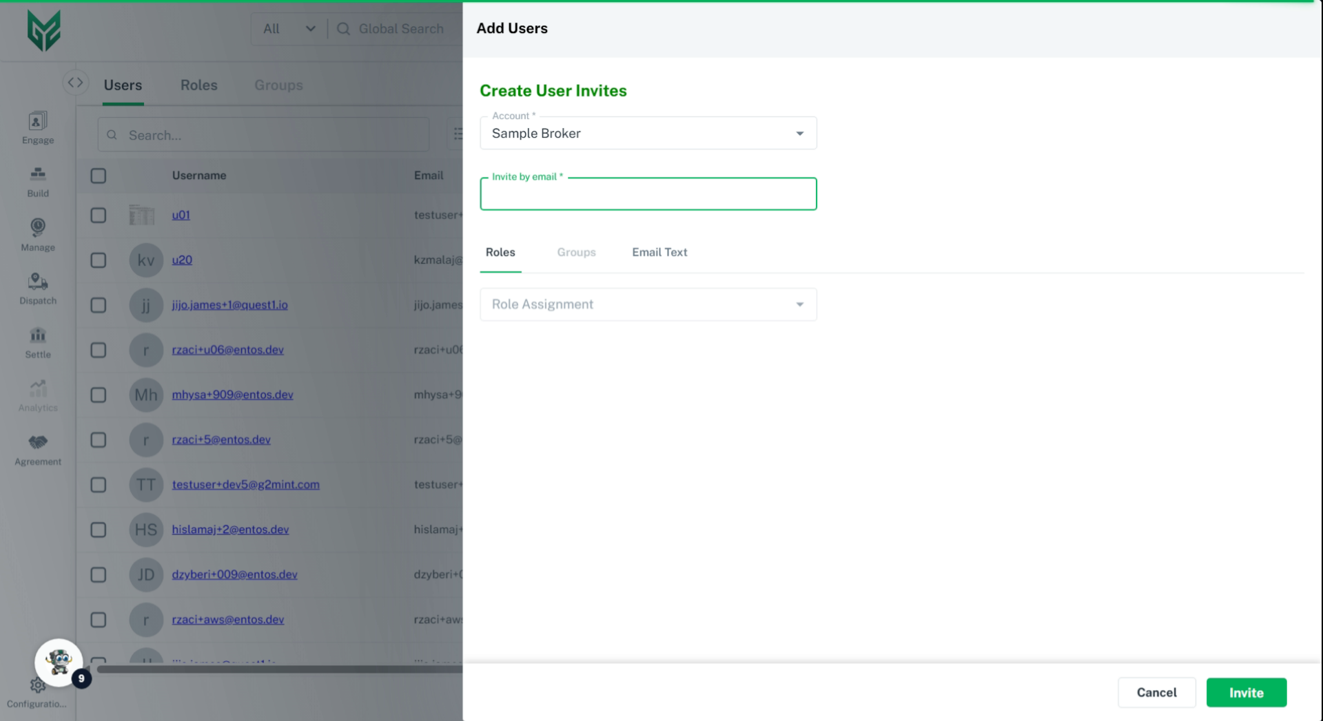 Enter 'User' to invite