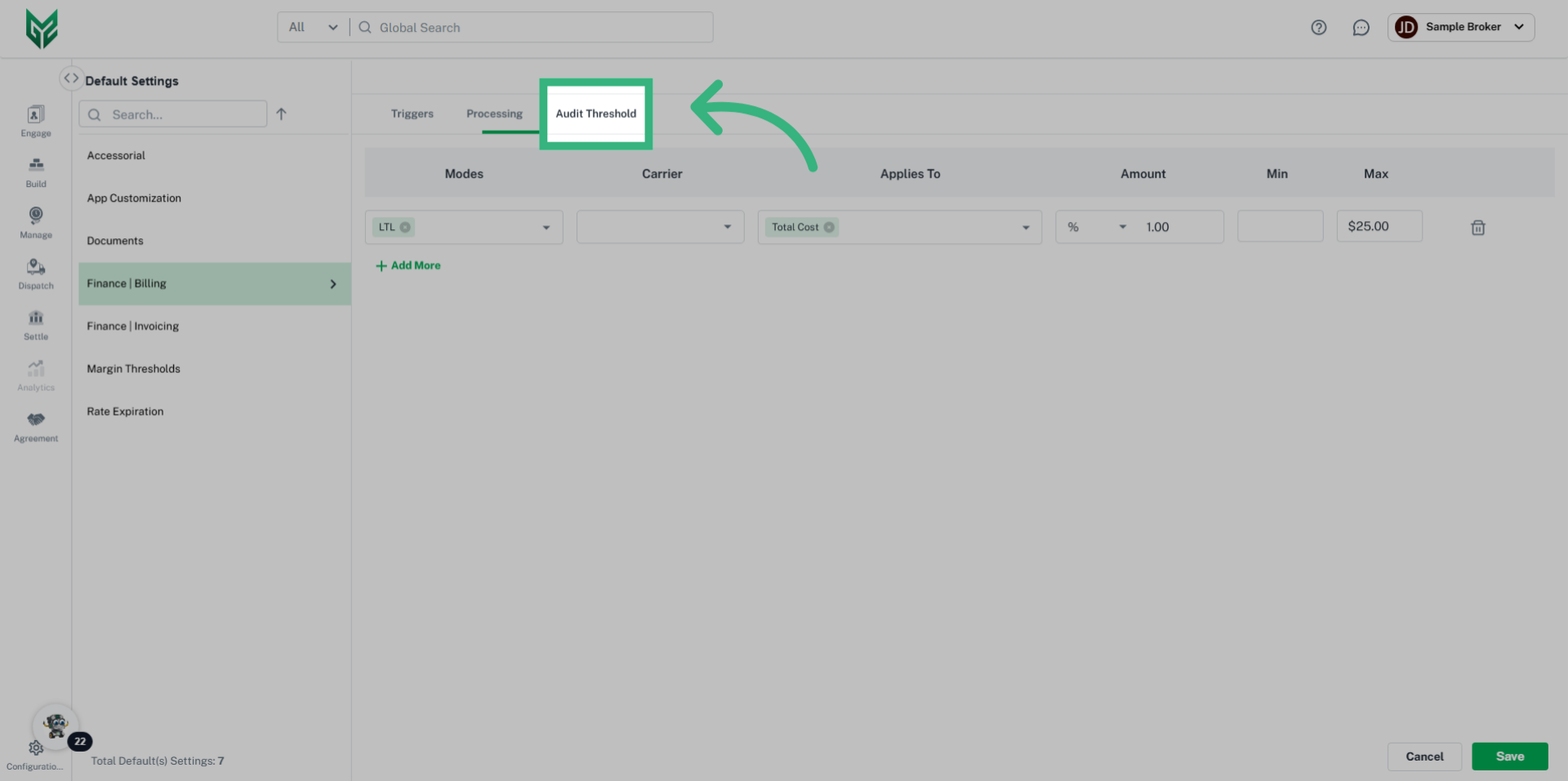 Click 'Audit Threshold'