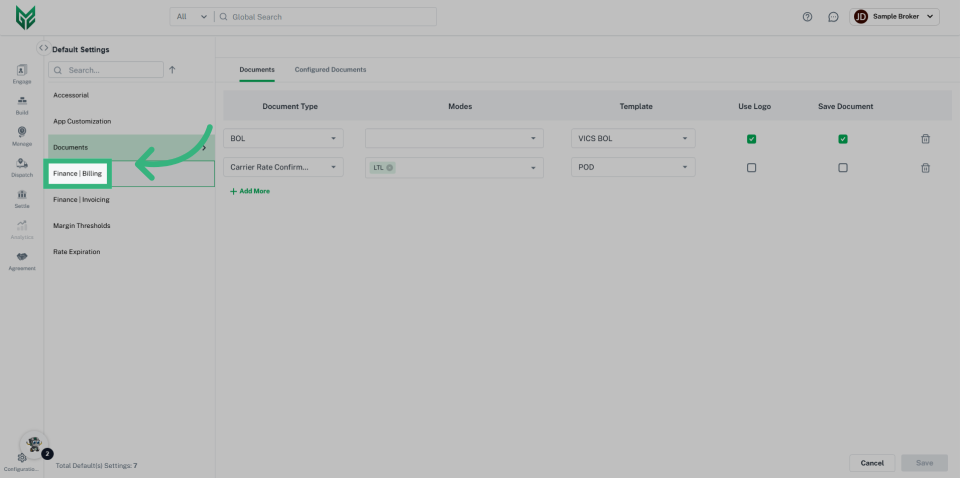 Click 'Finance | Billing'