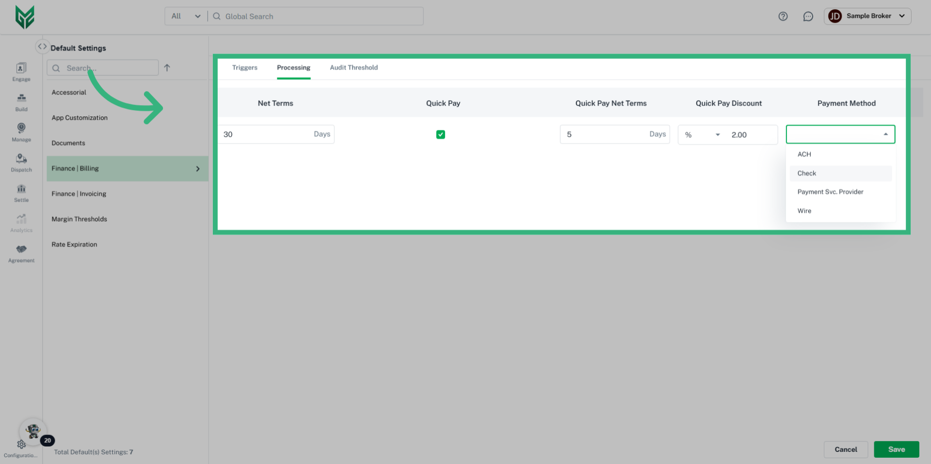 Enter 'Processing' details