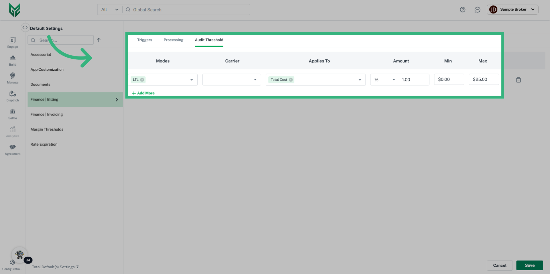 Enter&nbsp; 'Audit Threshold' details