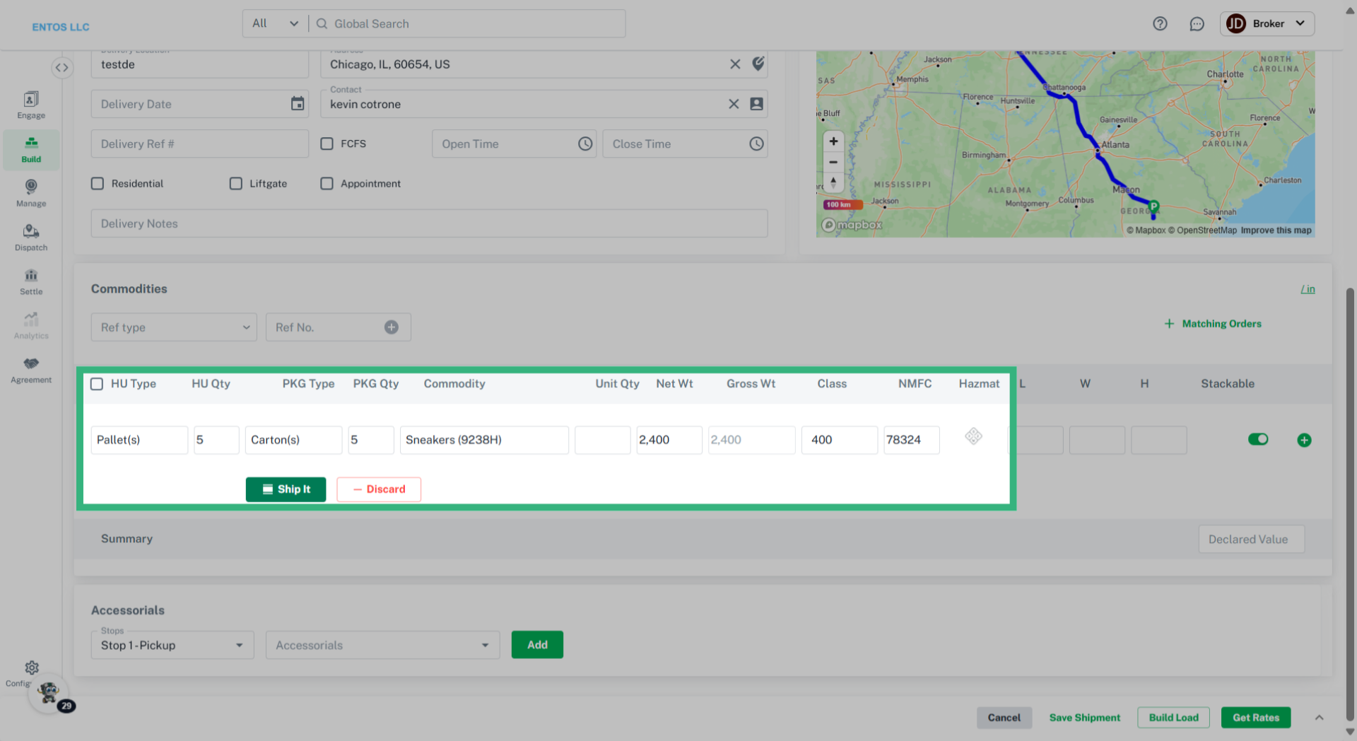 Enter Commodity info
