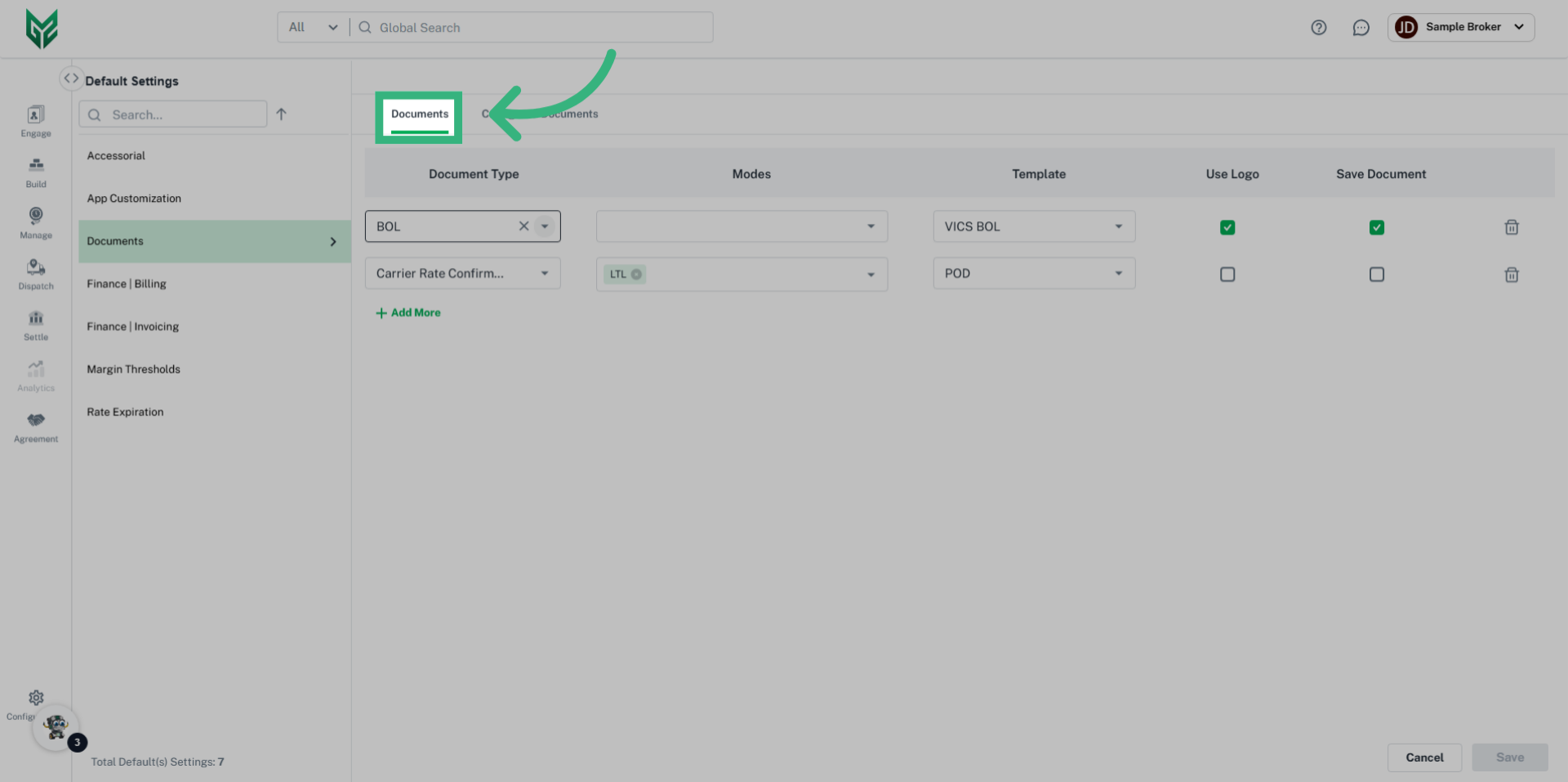 Select 'Documents' tab