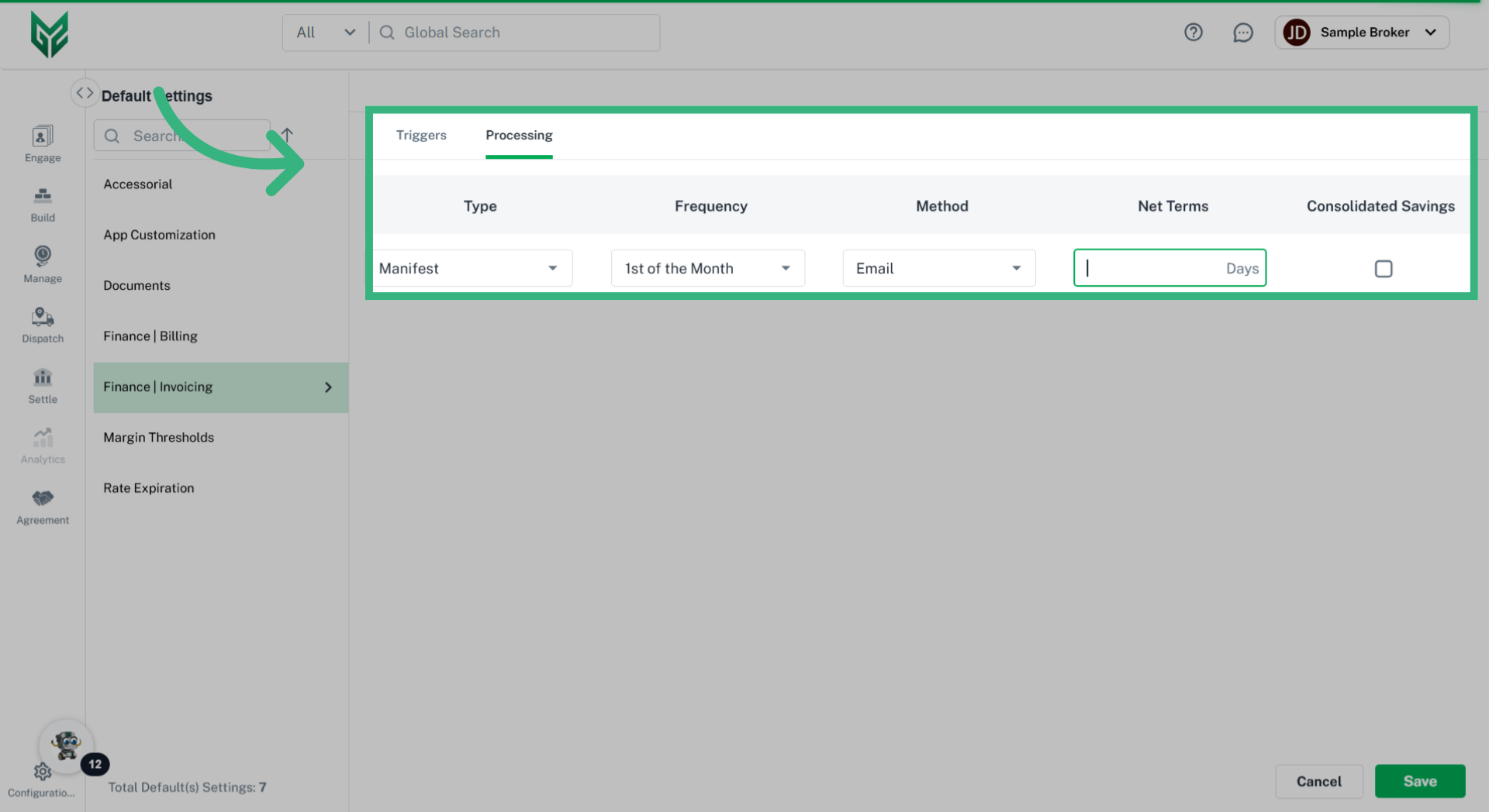 Enter 'Processing' details