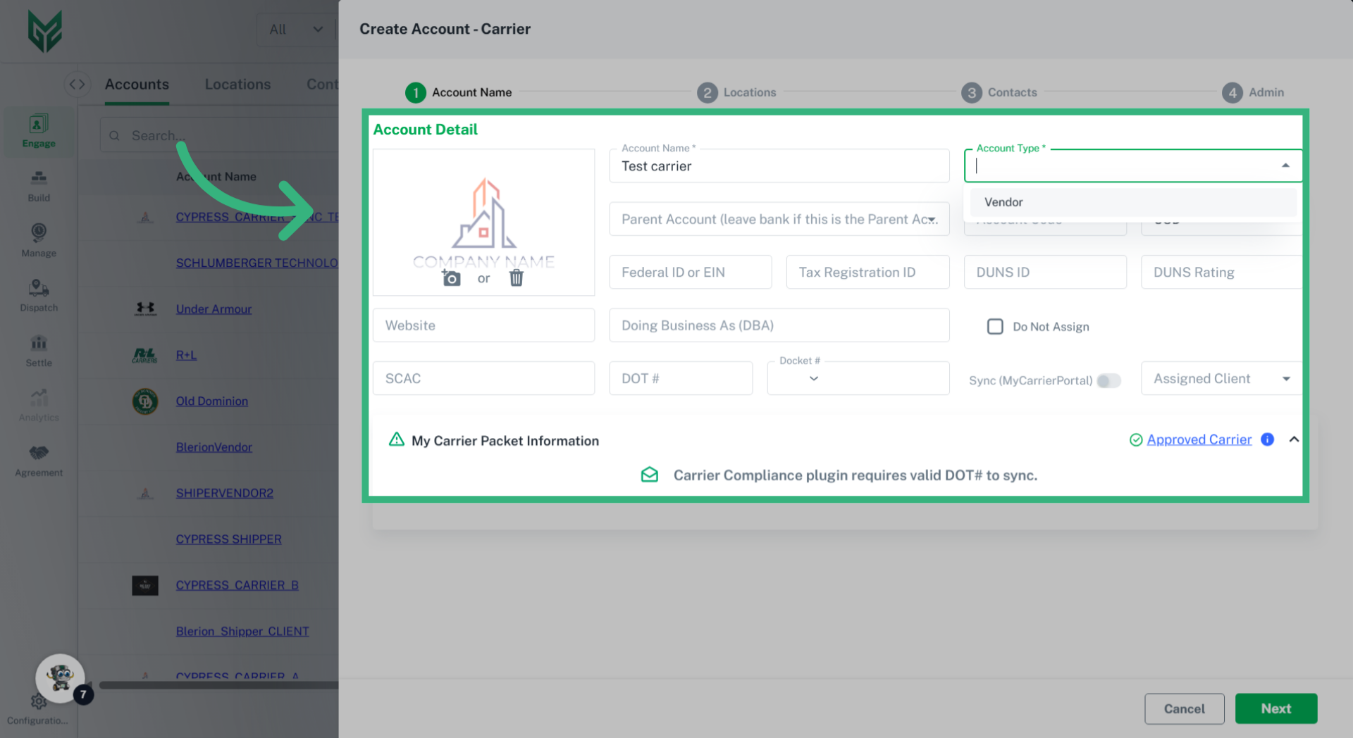 Enter&nbsp; 'Account Details'