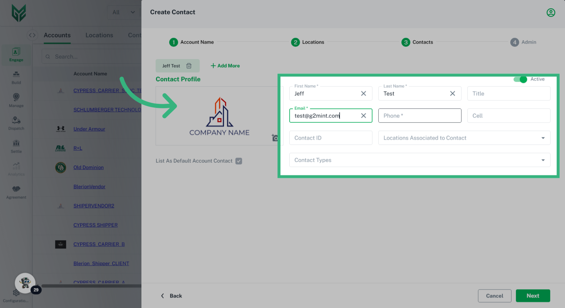 Enter 'Contact Profile' details