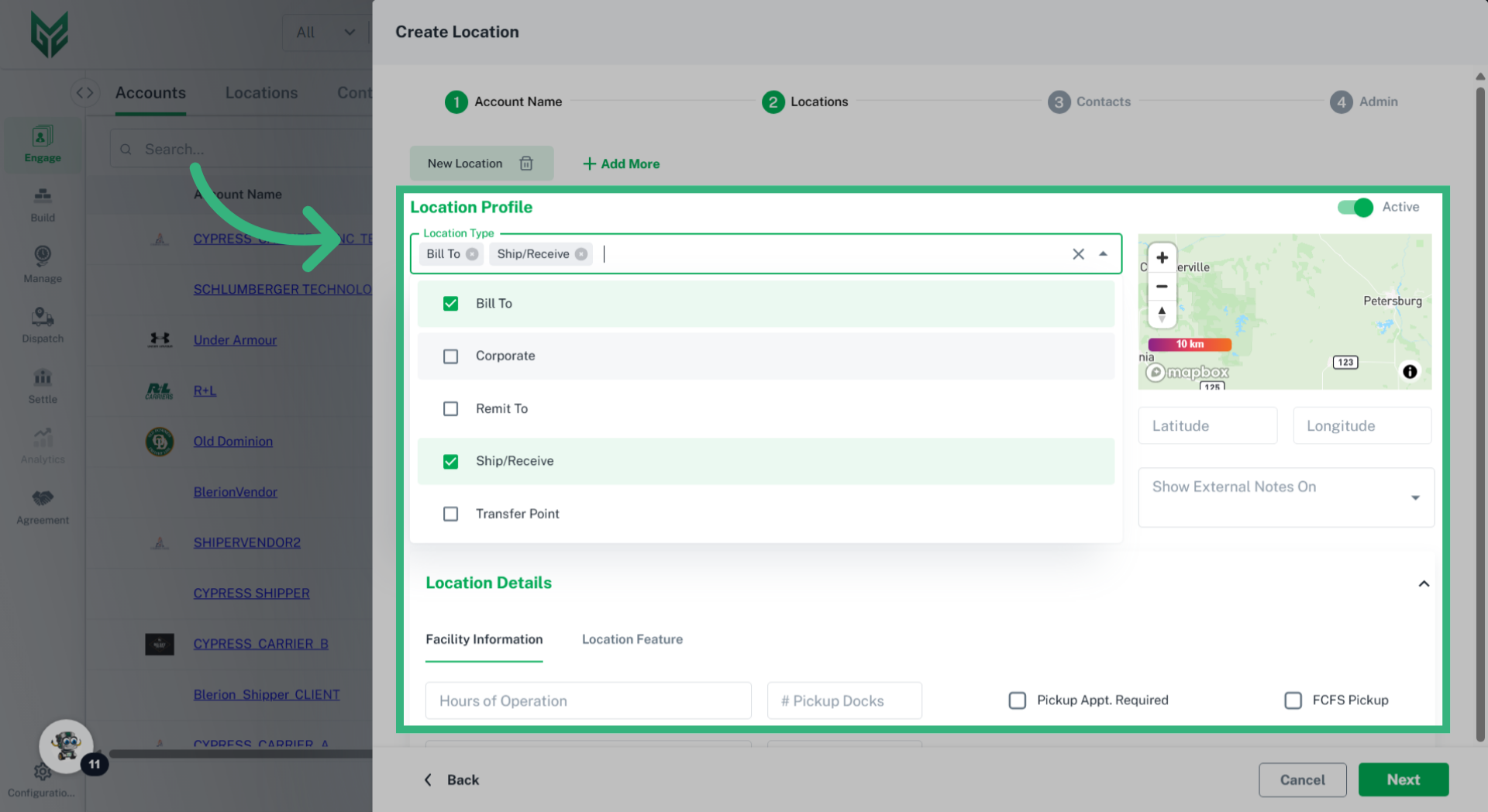 Enter 'Location Type'