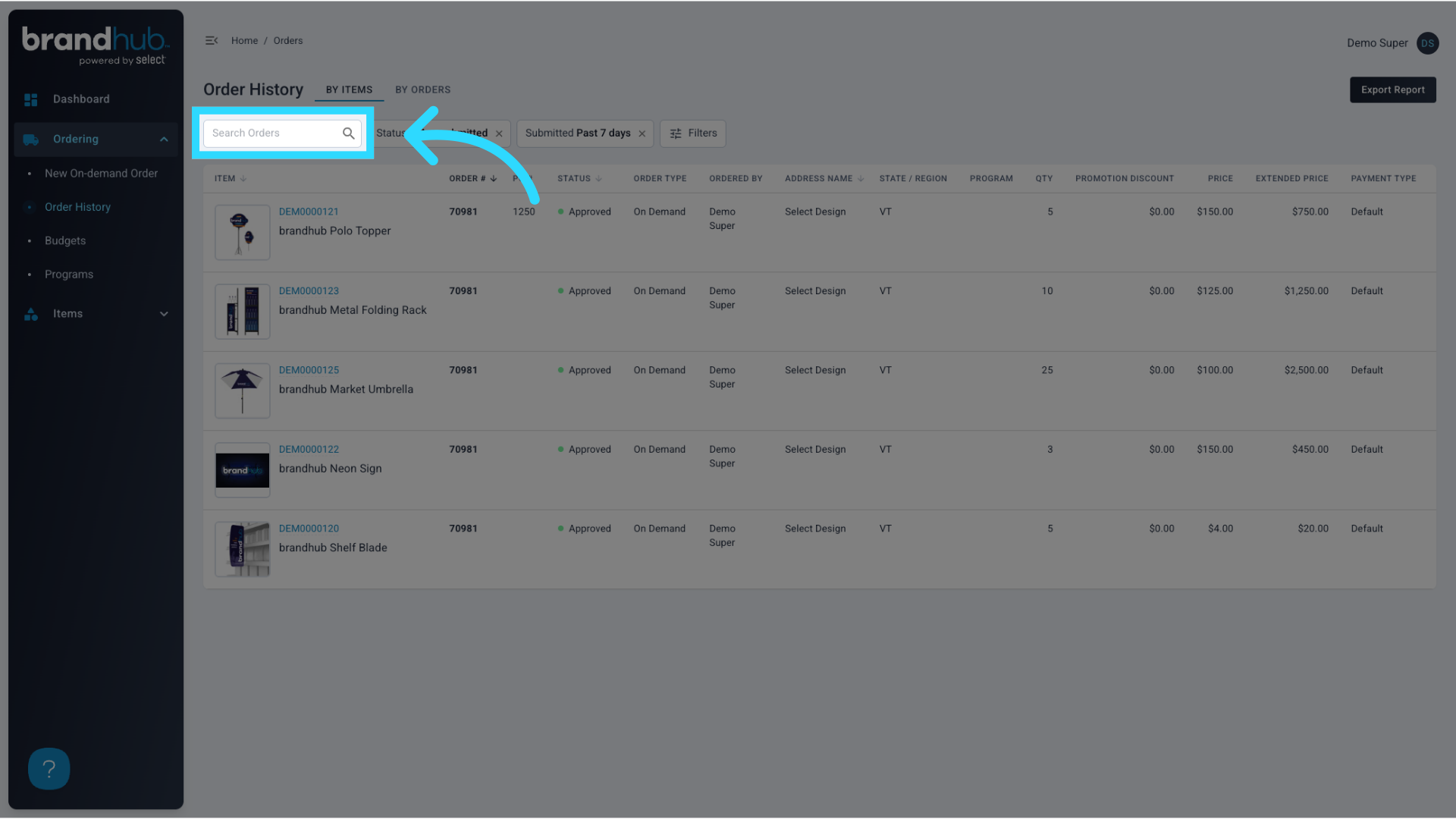 Search for Order #s, SKUs, Item Names, and more