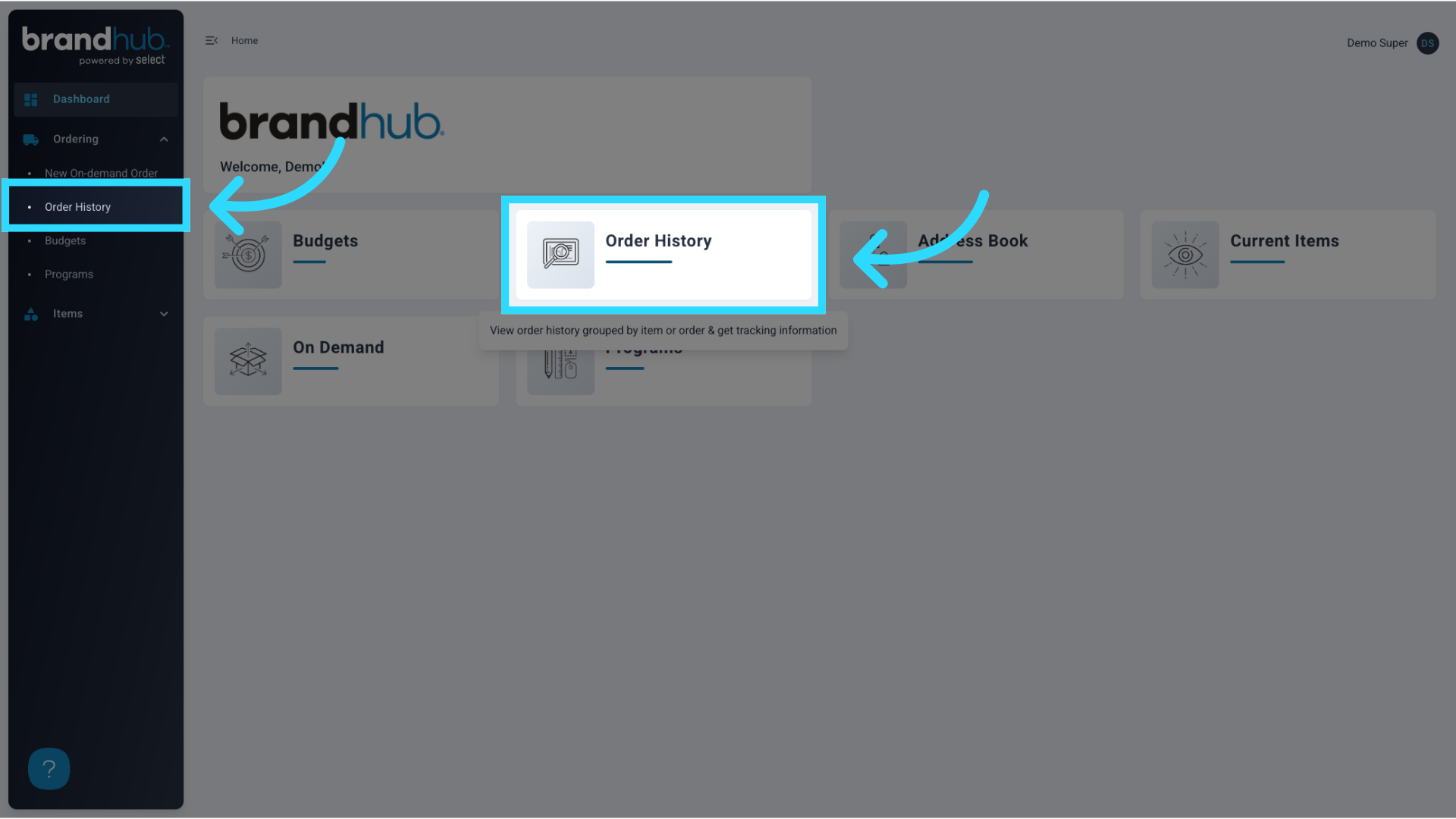 Click 'Order History'