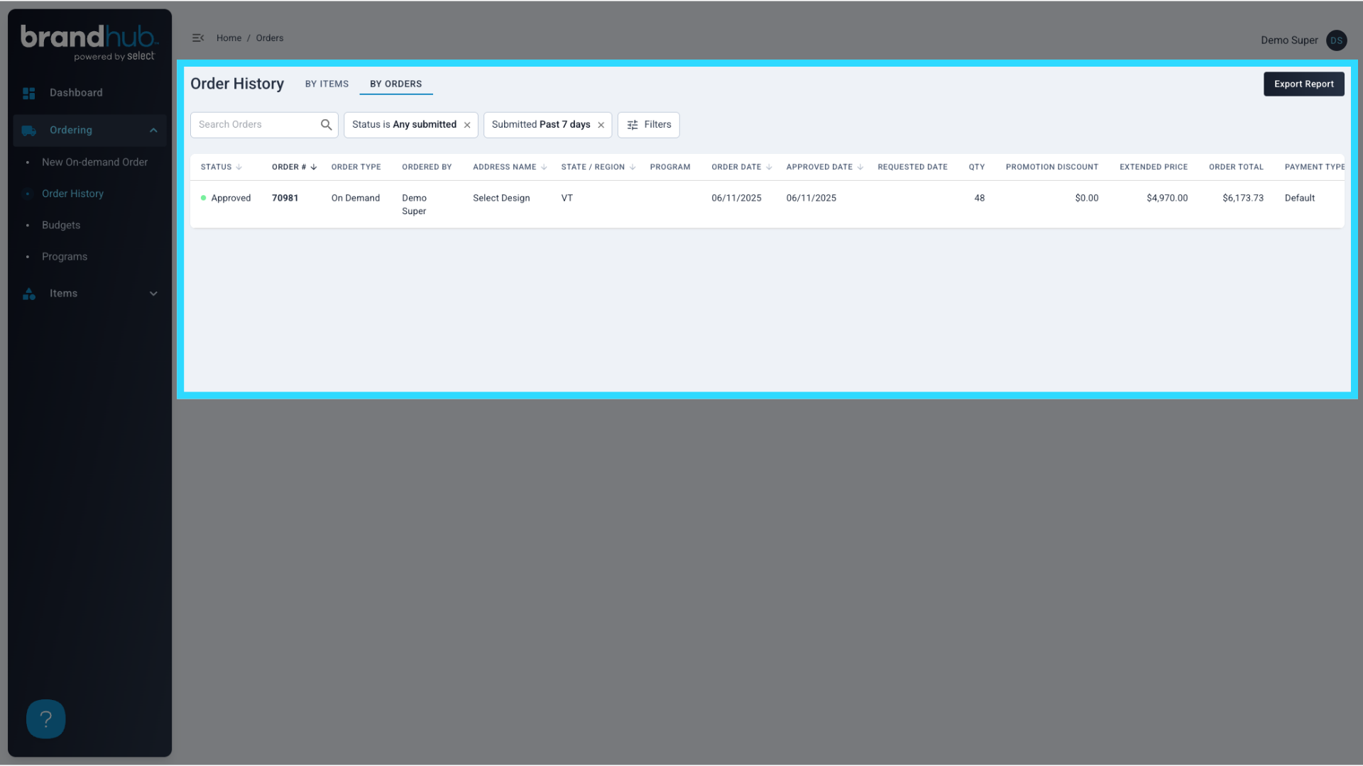 Conversely, the 'By Orders' view allows the user to view each individual order as a row in the table