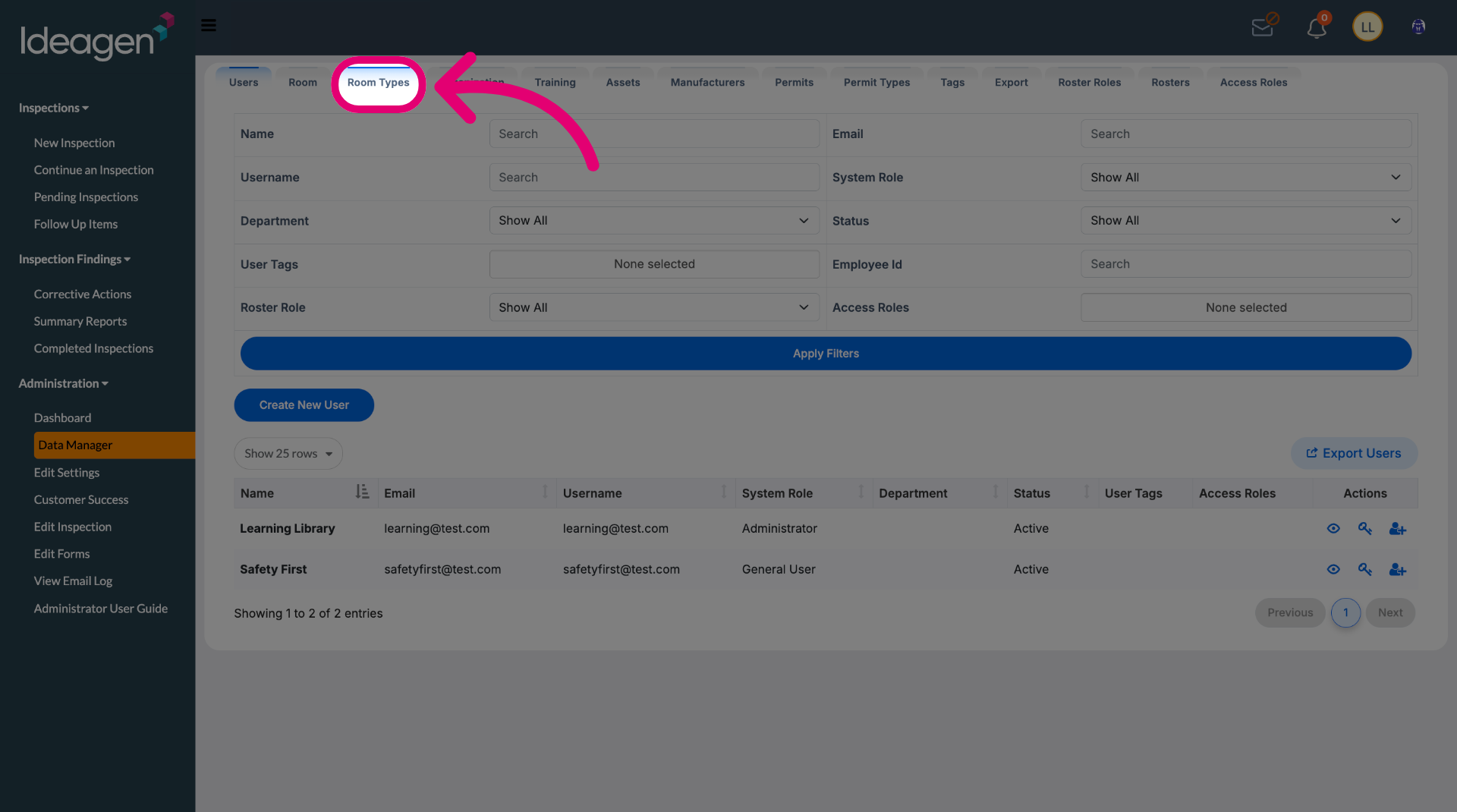 Switch to the 'Room Types' tab