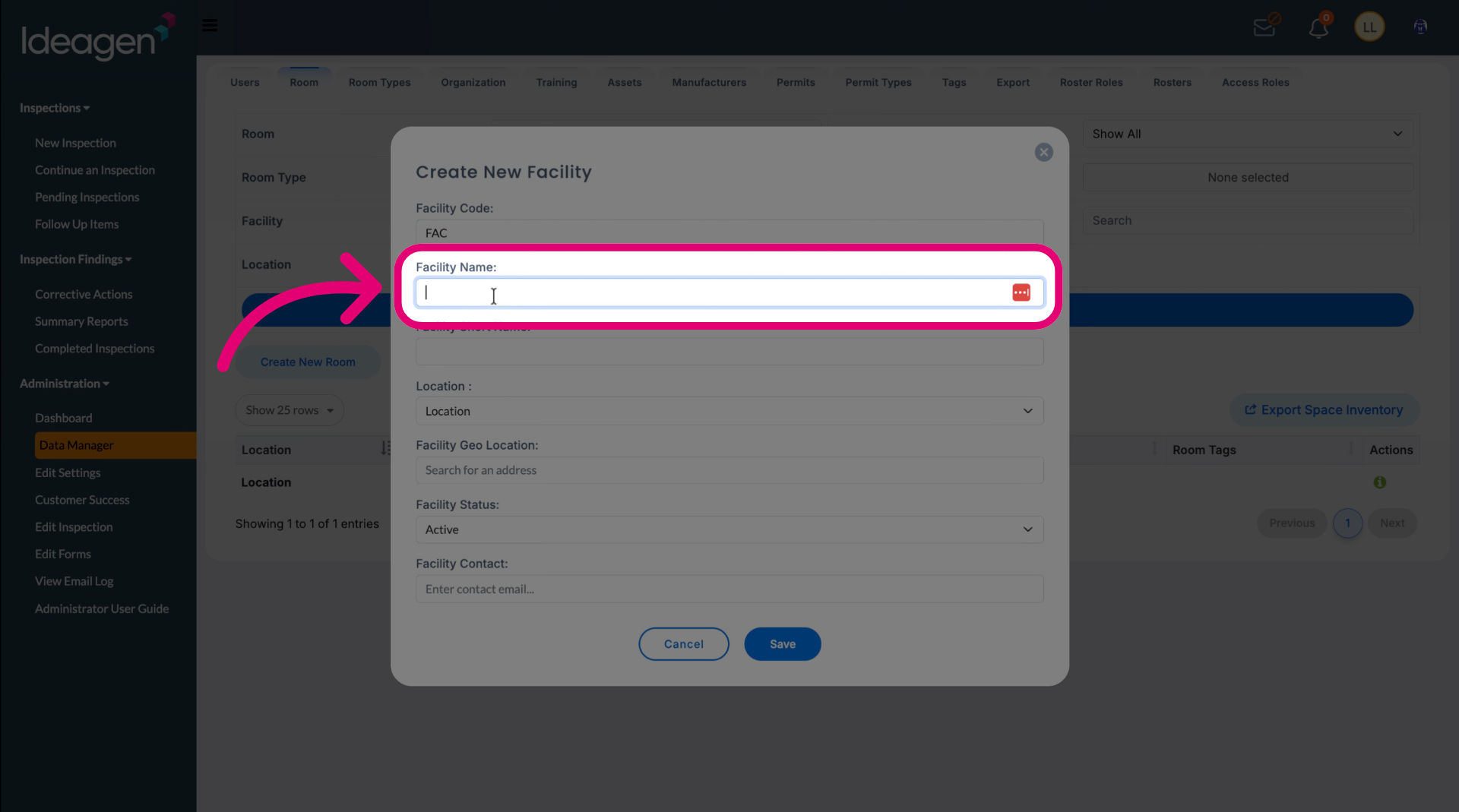 Enter a facility name