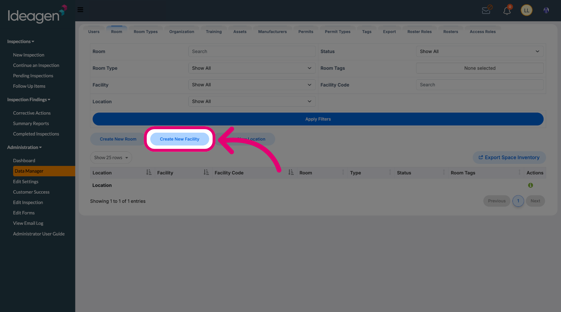 Click 'Create New Facility'