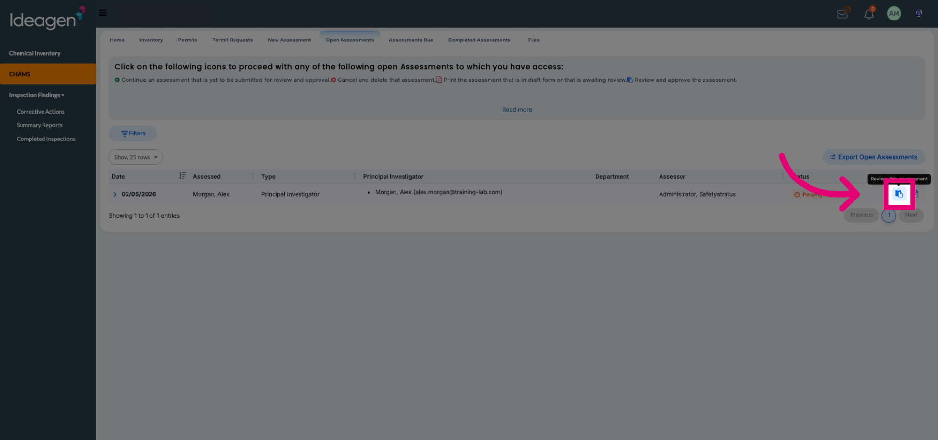 Select Assessment to Sign
