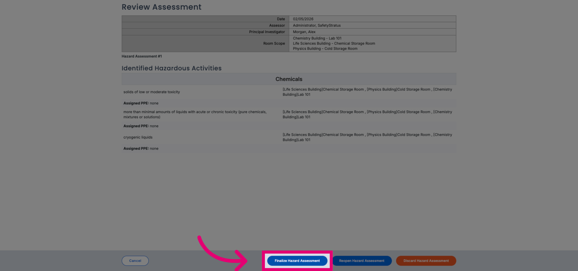 Finalize Hazard Assessment