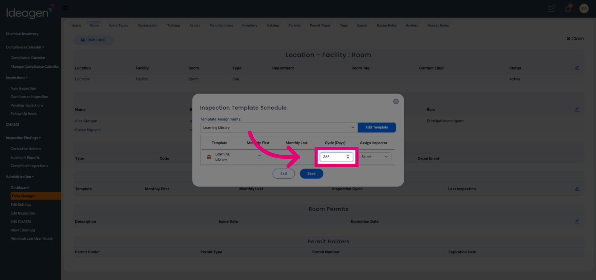 Or enter the inspection frequency in days to define how often inspections occur.
