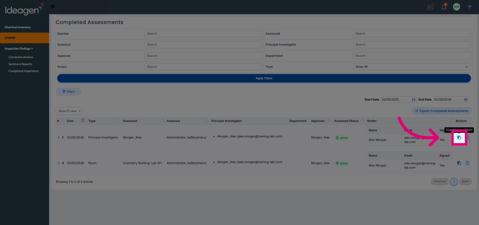 Select Completed Assessment