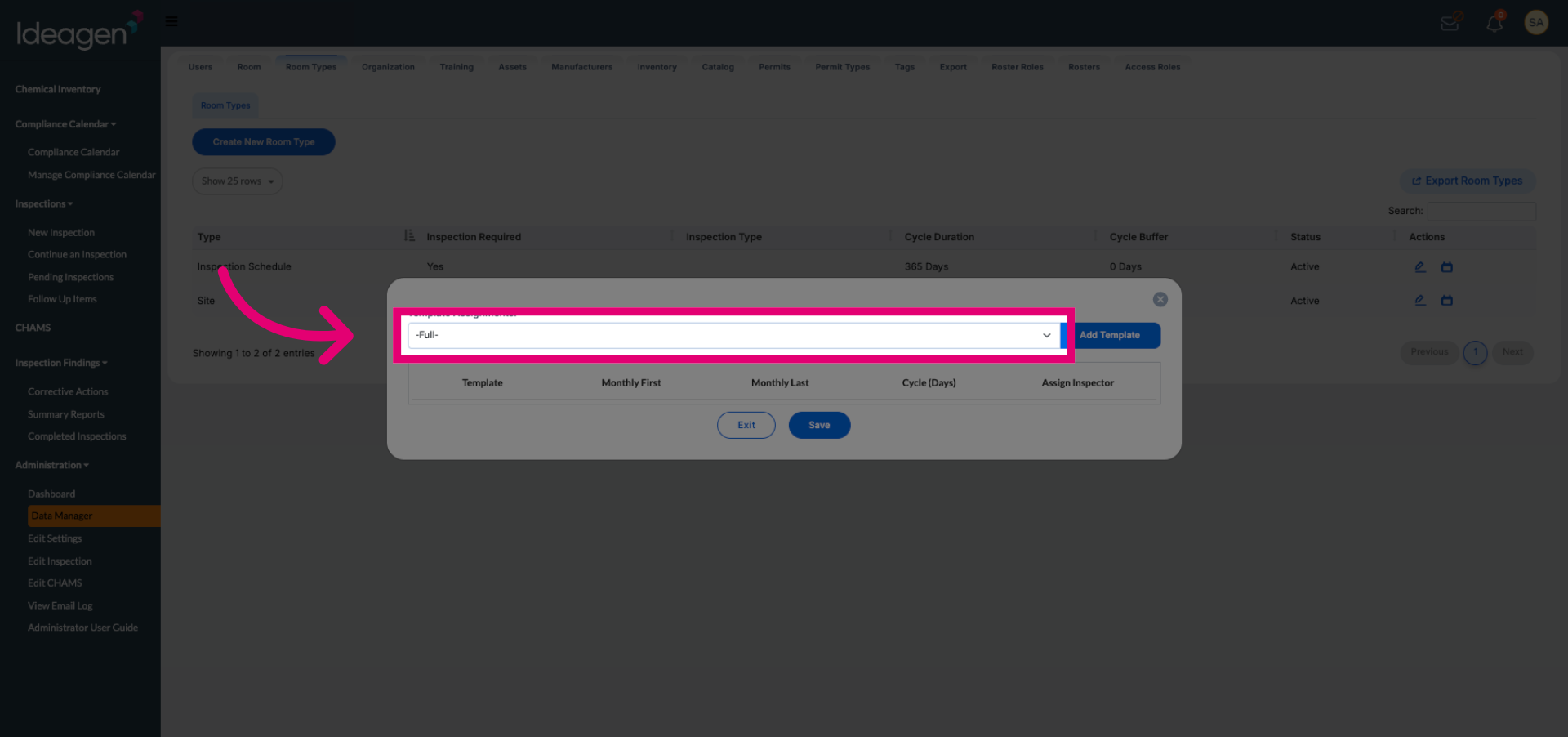 Select an Inspection Template